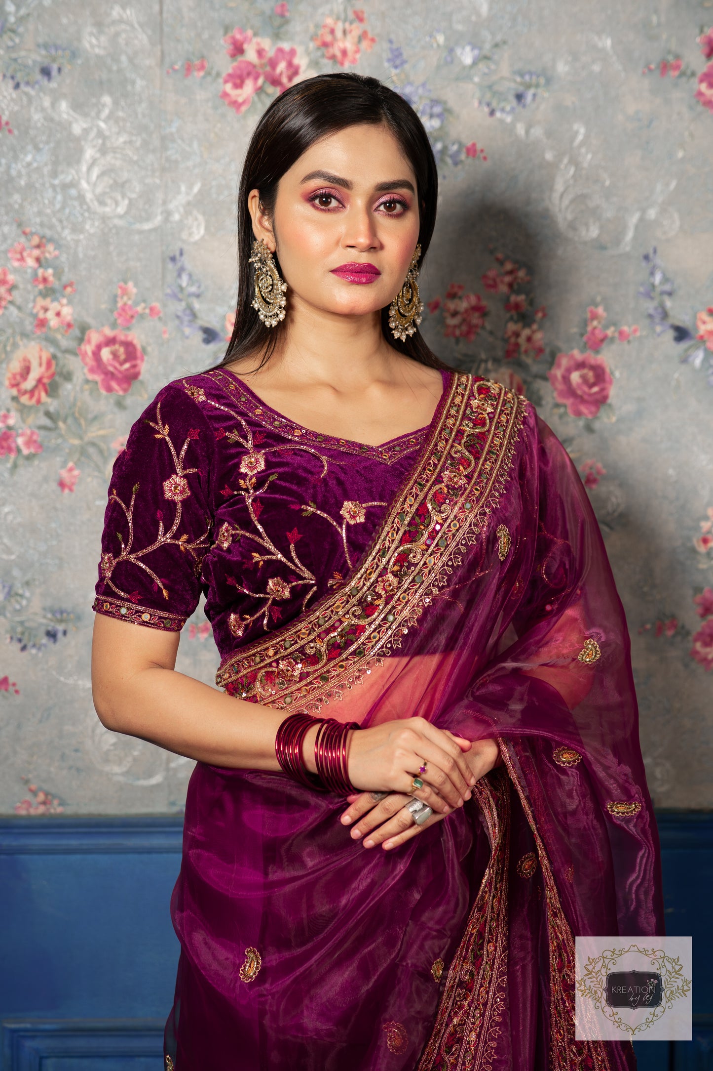 Purple Wine Glass Tissue Afreen Saree