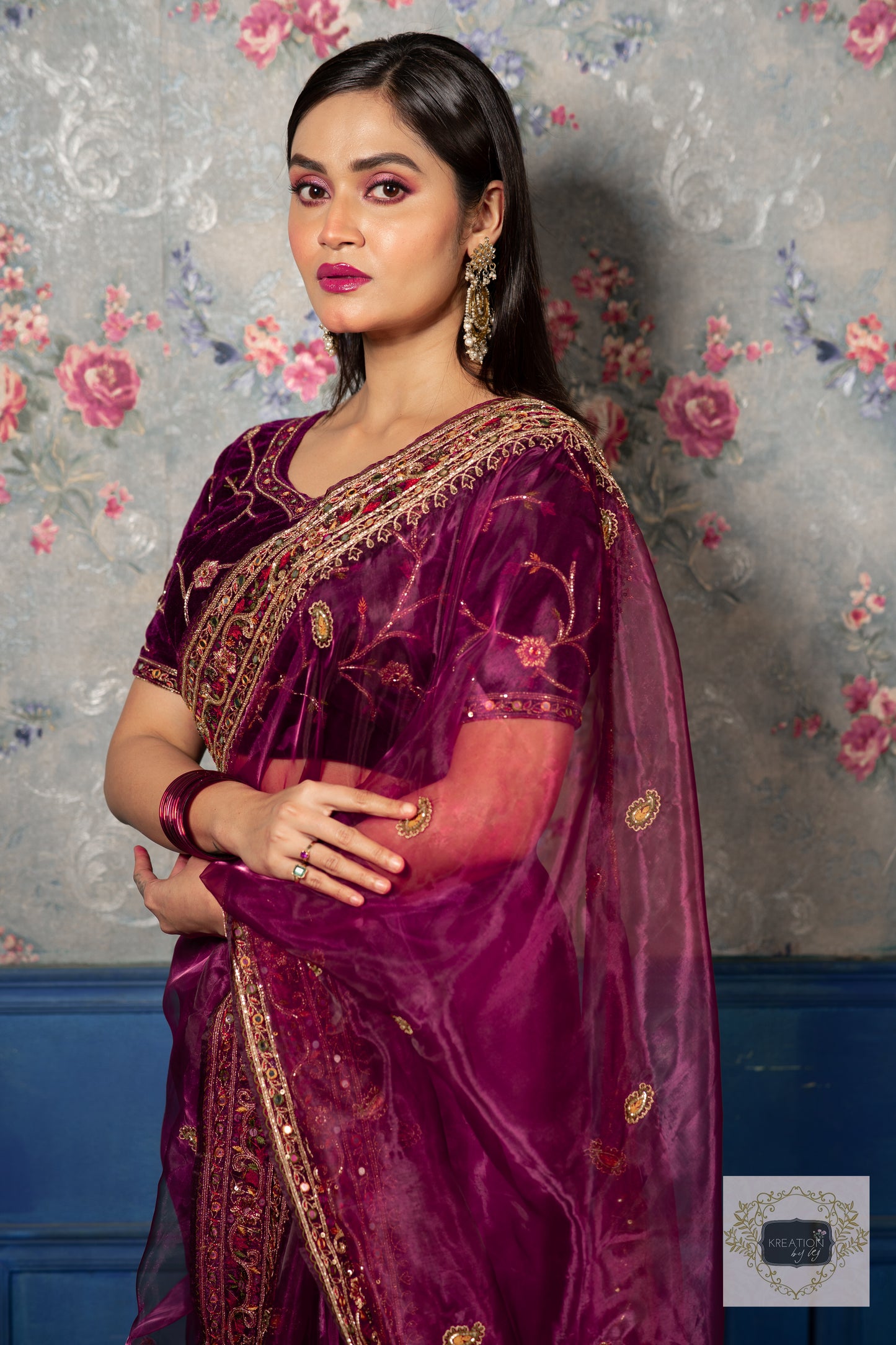 Purple Wine Glass Tissue Afreen Saree