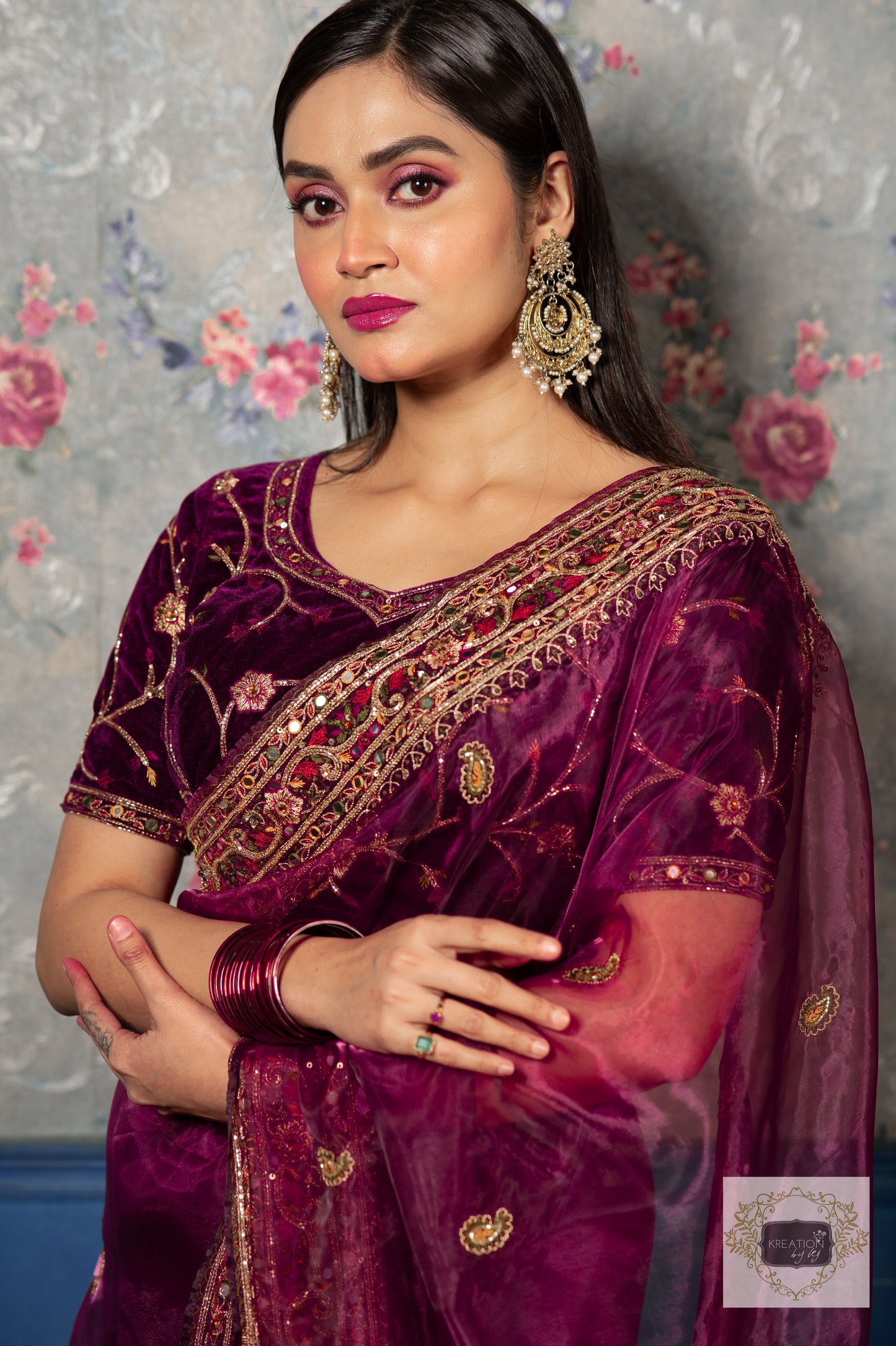 Purple Wine Glass Tissue Afreen Saree