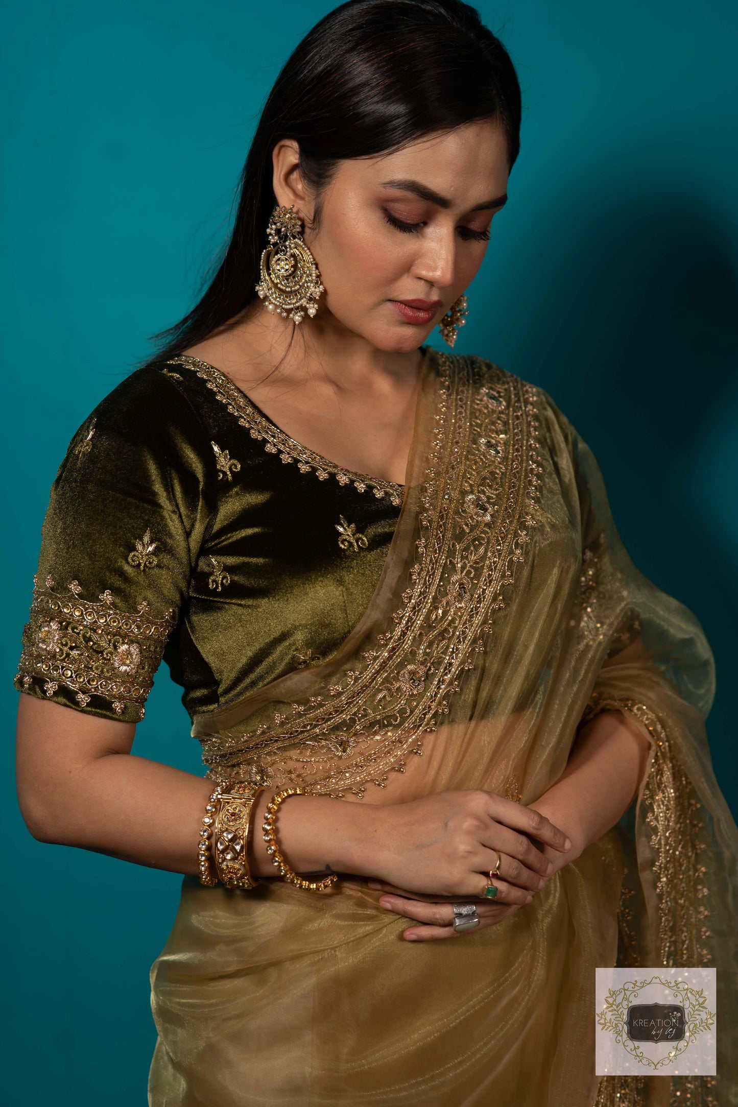 Pista Green Glass Tissue zarina Saree kreationbykj