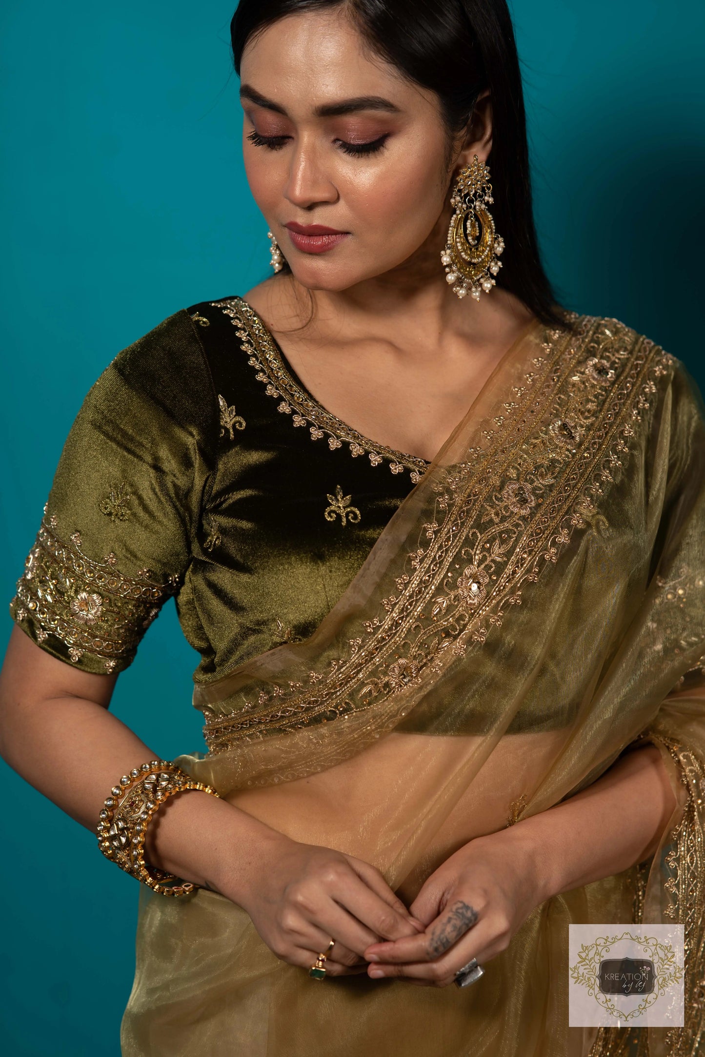 Pista Green Glass Tissue zarina Saree kreationbykj