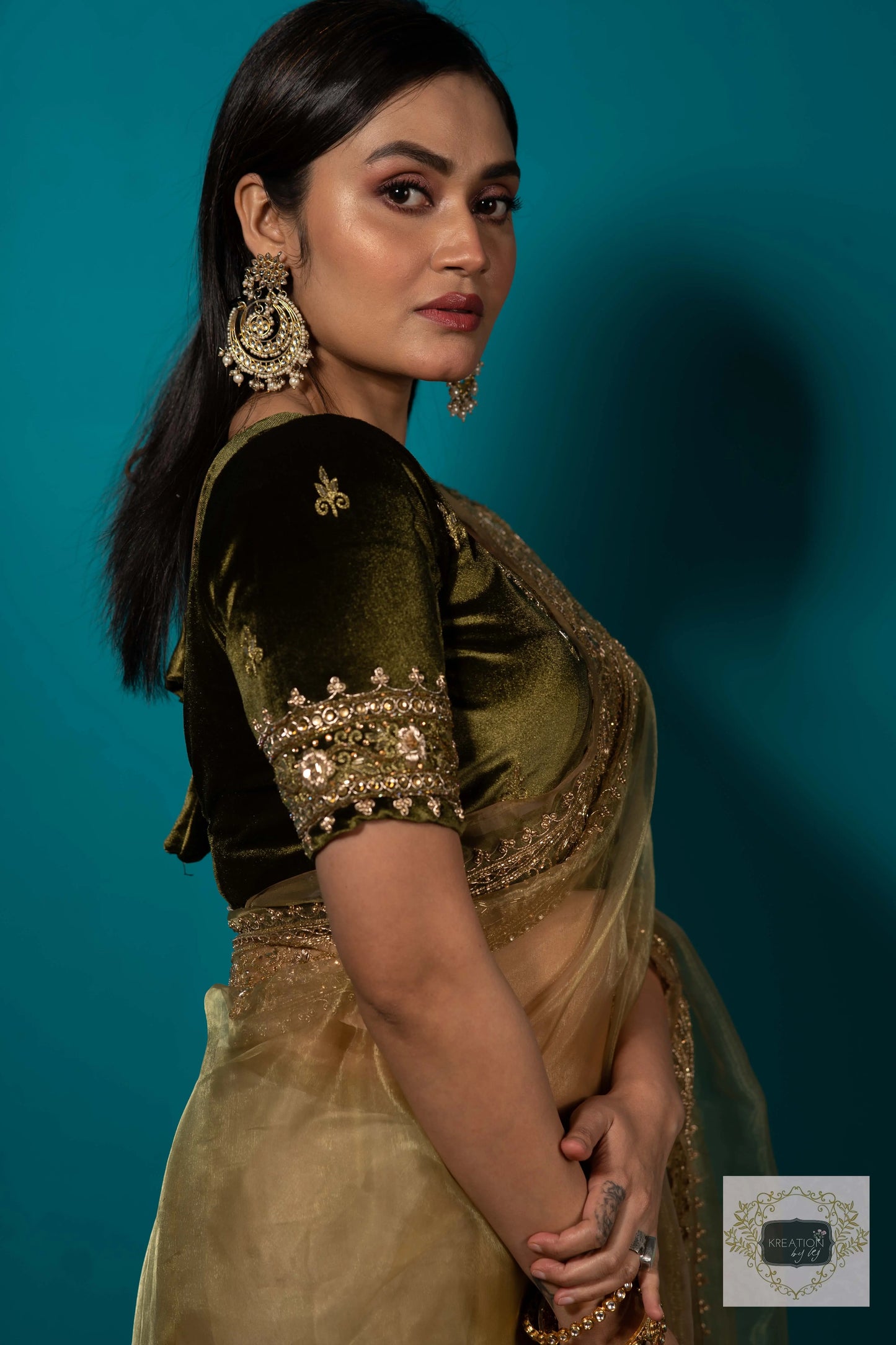 Pista Green Glass Tissue zarina Saree kreationbykj