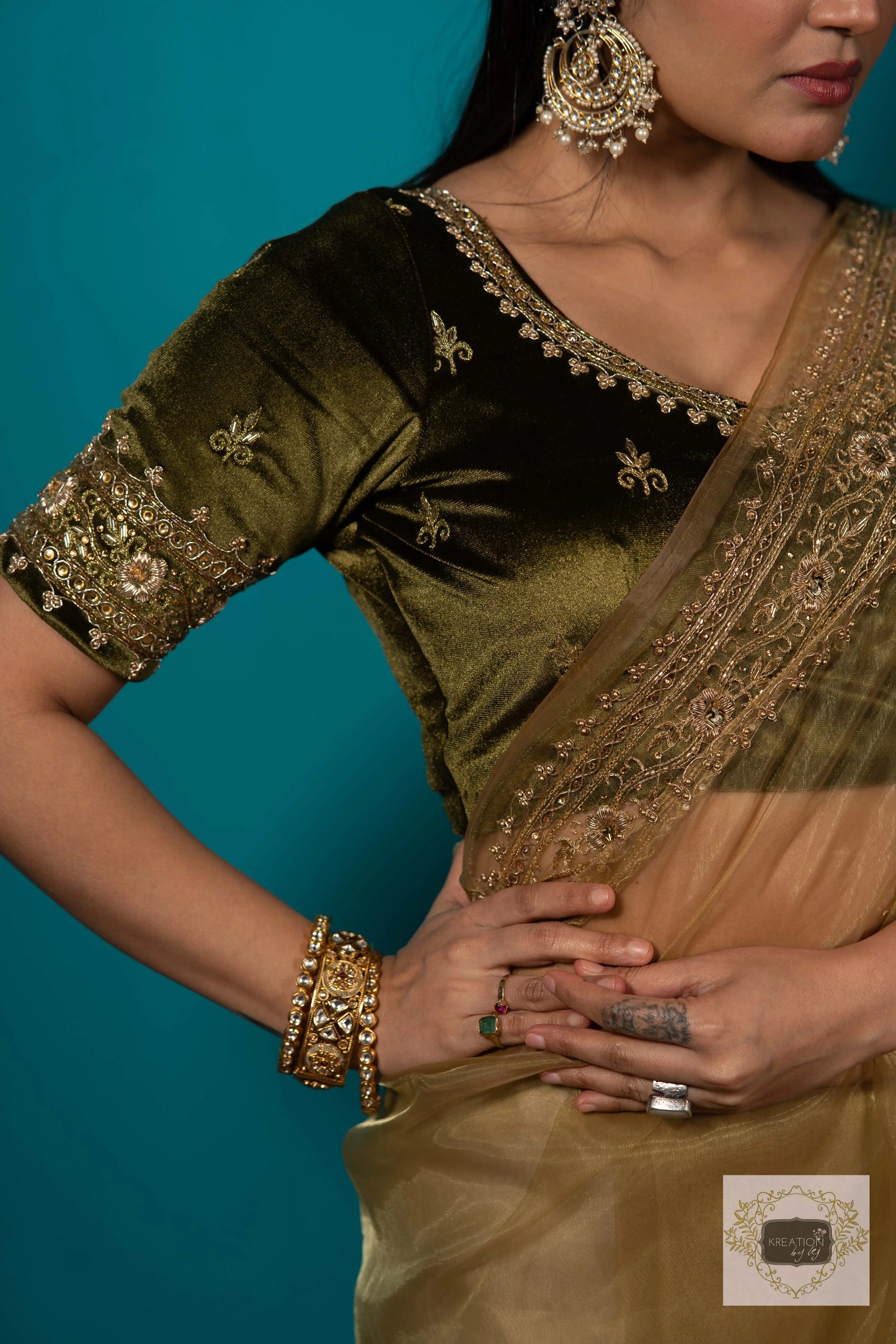 Pista Green Glass Tissue zarina Saree kreationbykj