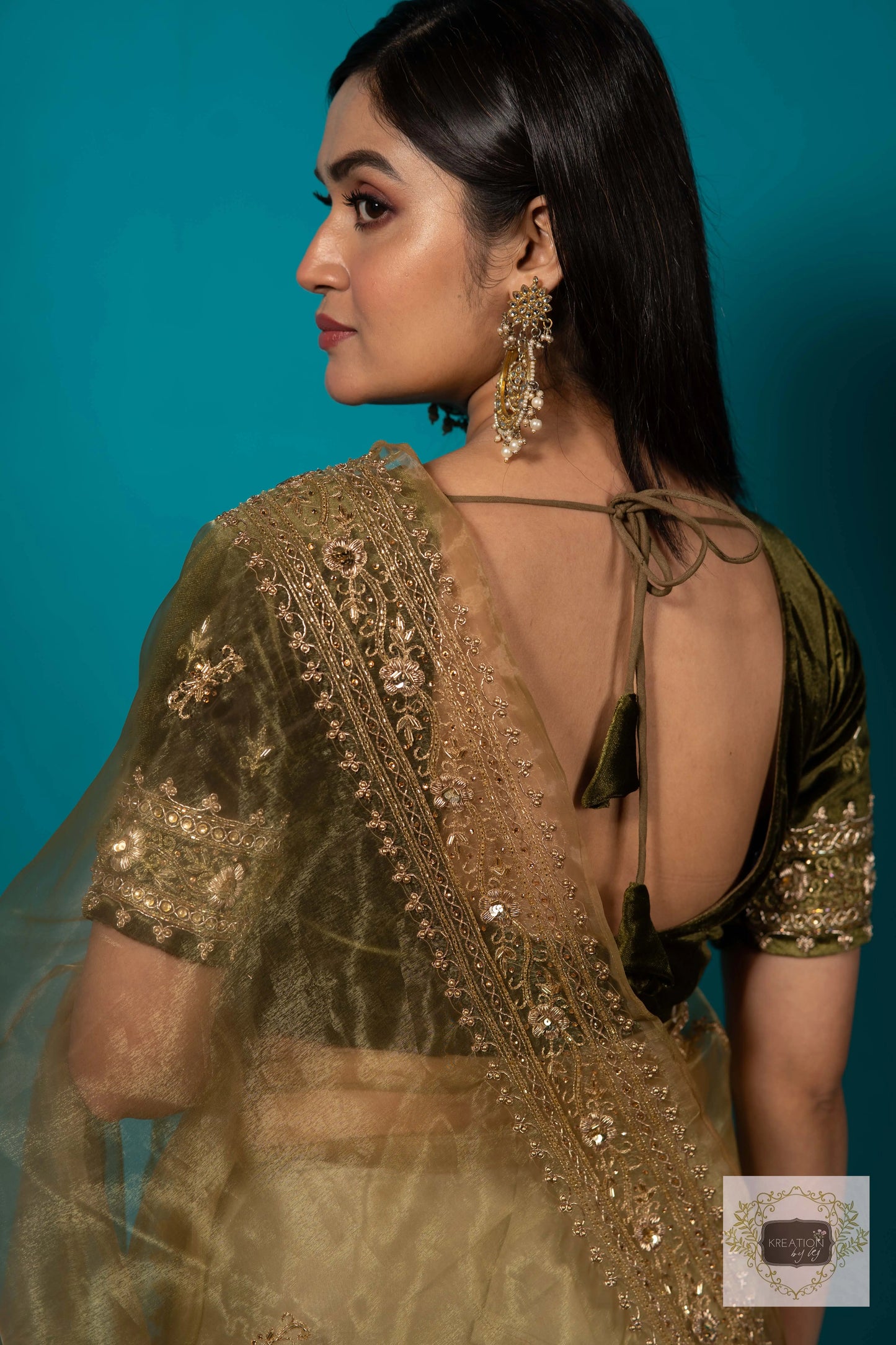 Pista Green Glass Tissue zarina Saree kreationbykj