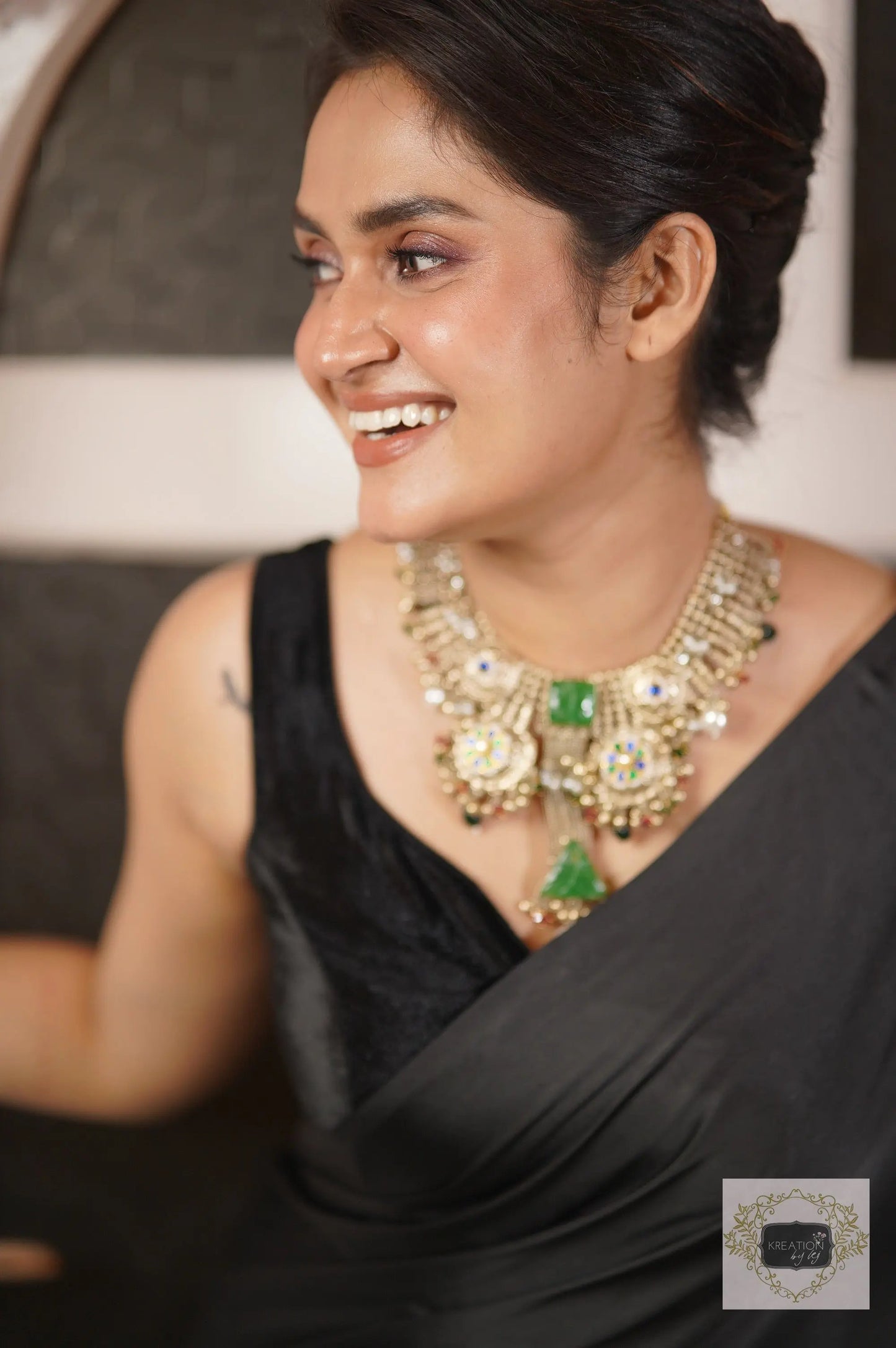 Twilight Satin Silk Cocktail Saree with handmade tassels on pallu kreationbykj.in