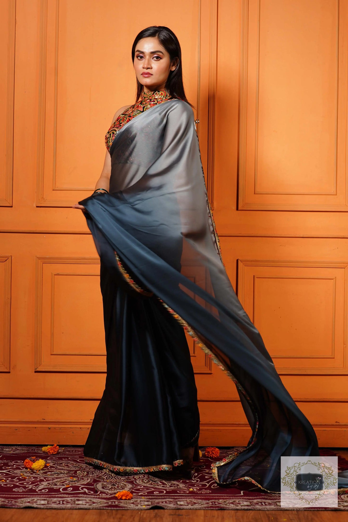 Ash Ombre Cocktail Saree with Border kreationbykj