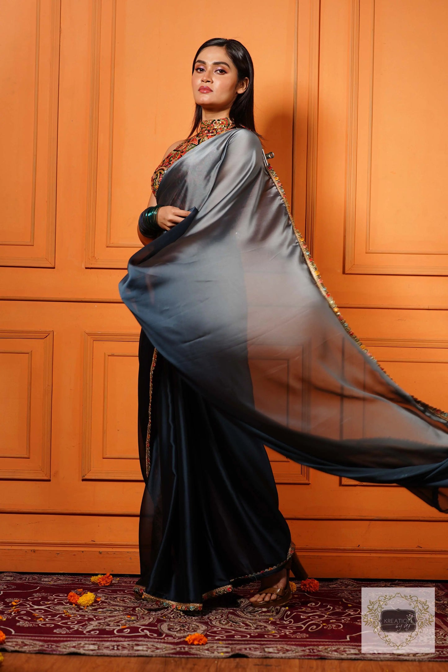 Ash Ombre Cocktail Saree with Border kreationbykj
