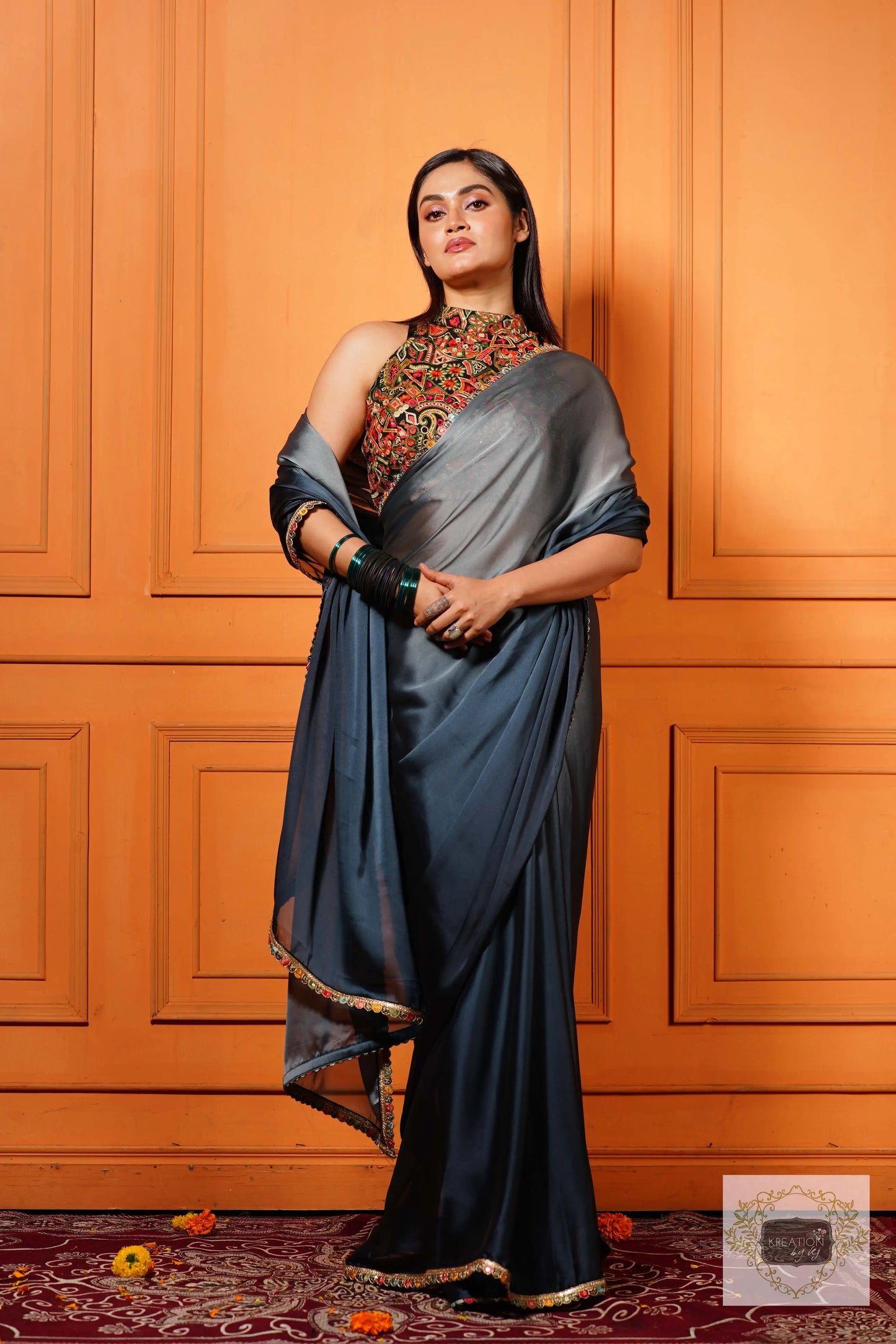 Ash Ombre Cocktail Saree with Border kreationbykj