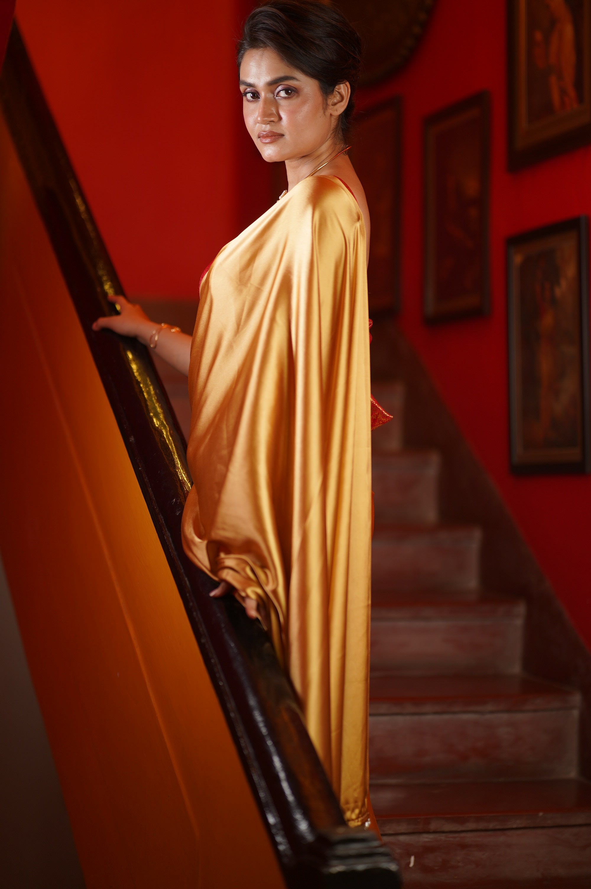 Pastel Ombre Satin Cocktail Saree with Crystal Embellishments in a Floral Pattern main image 1