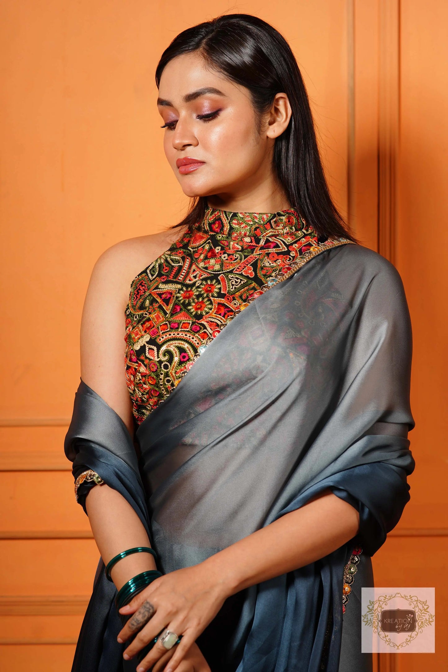 Ash Ombre Cocktail Saree with Border kreationbykj