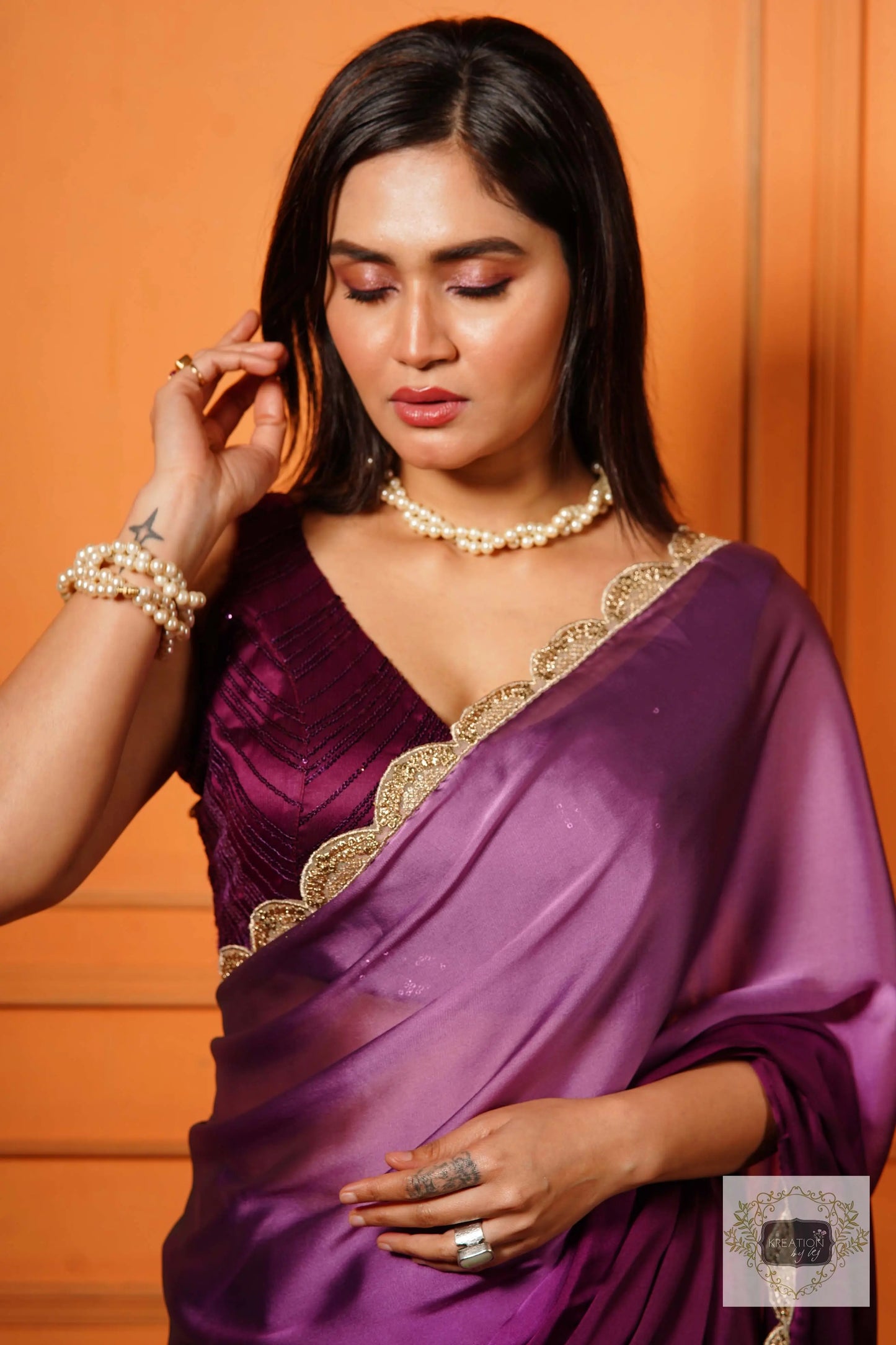 Wine Sequins Sleeveless Blouse kreationbykj