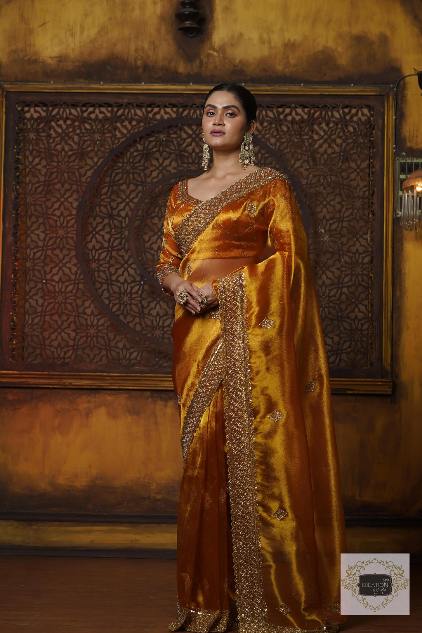 Fiery Gold Zari Tissue Zeenat Saree kreationbykj