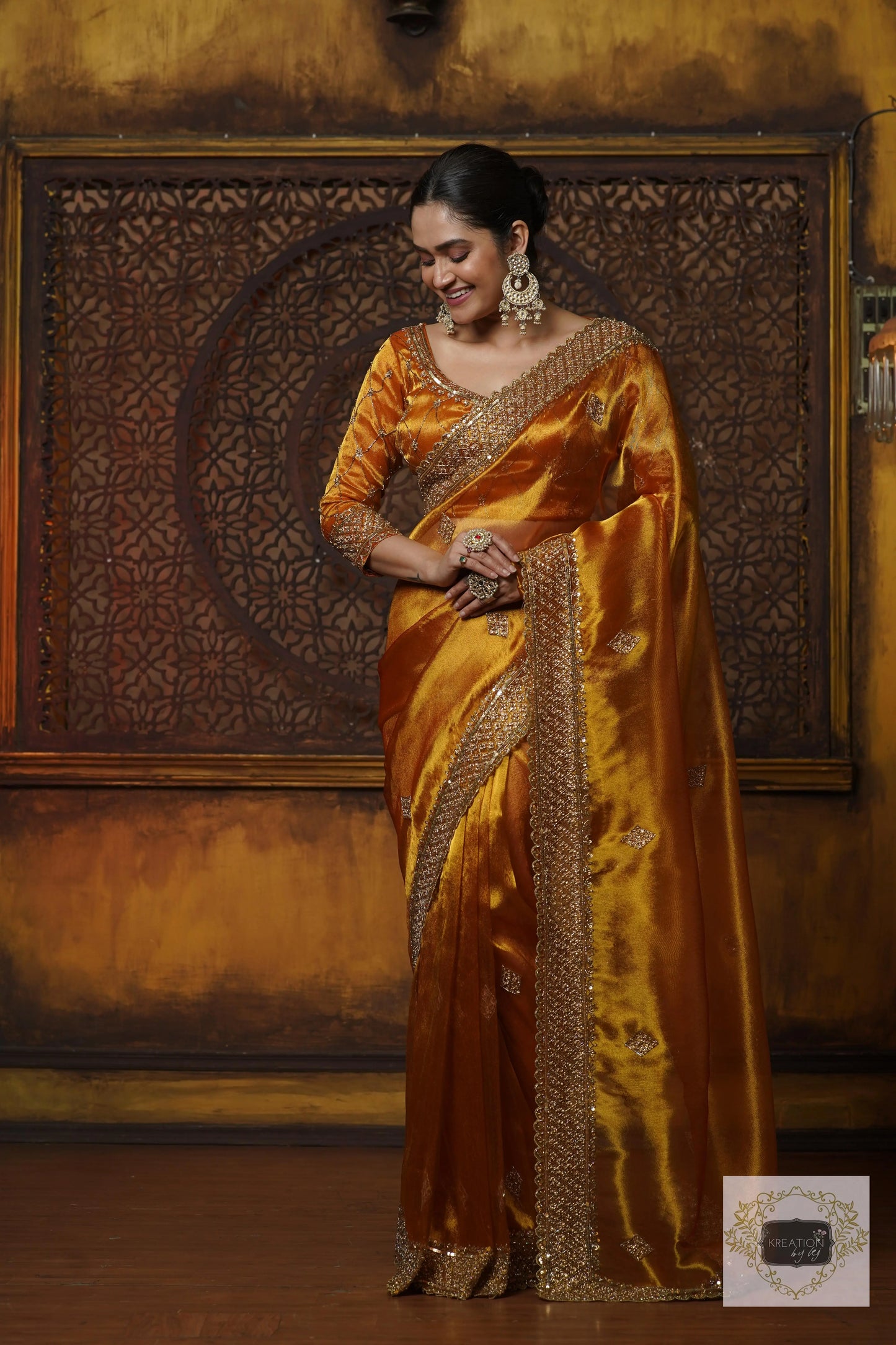 Fiery Gold Zari Tissue Zeenat Saree kreationbykj