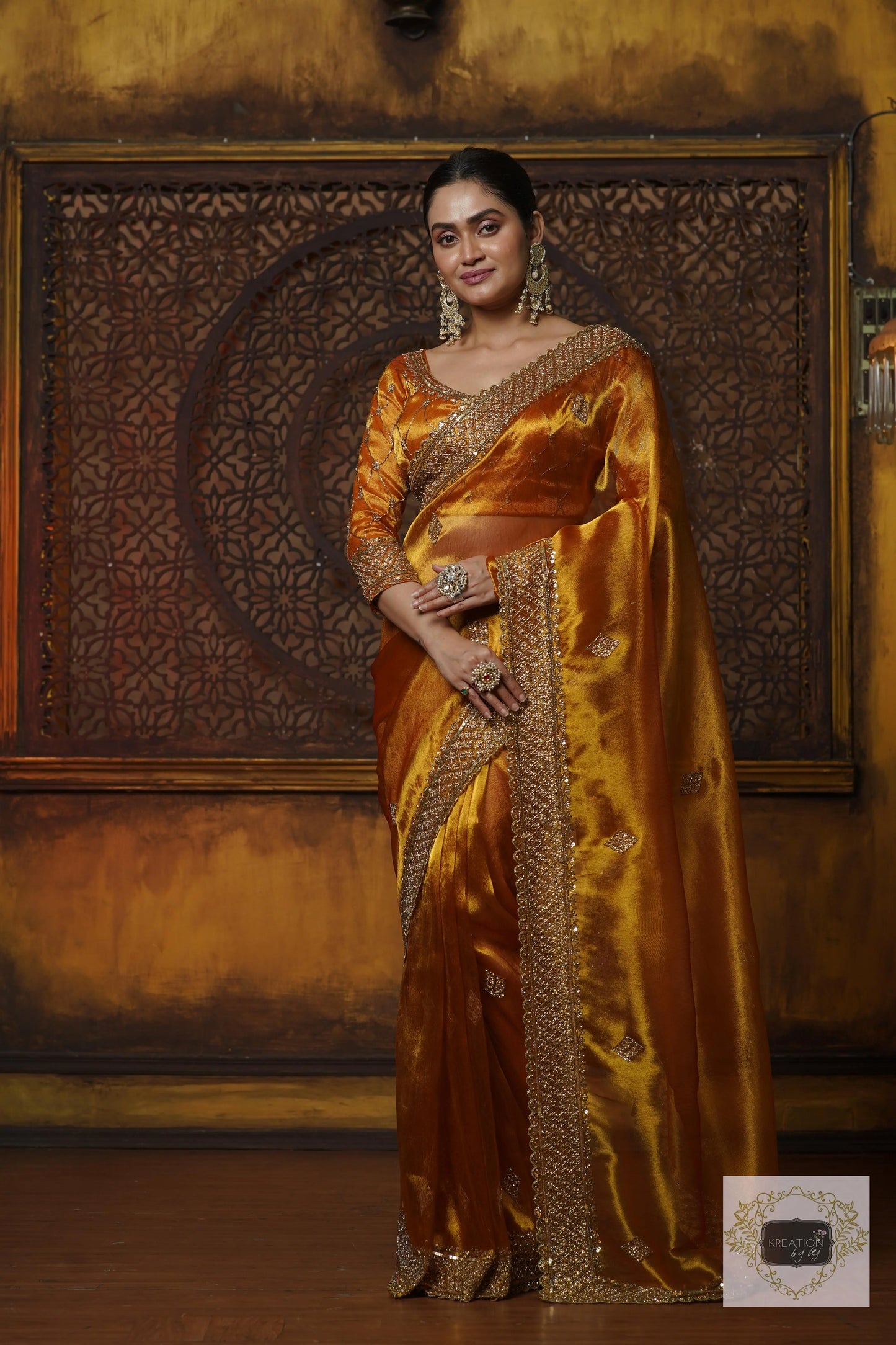 Fiery Gold Zari Tissue Zeenat Saree kreationbykj