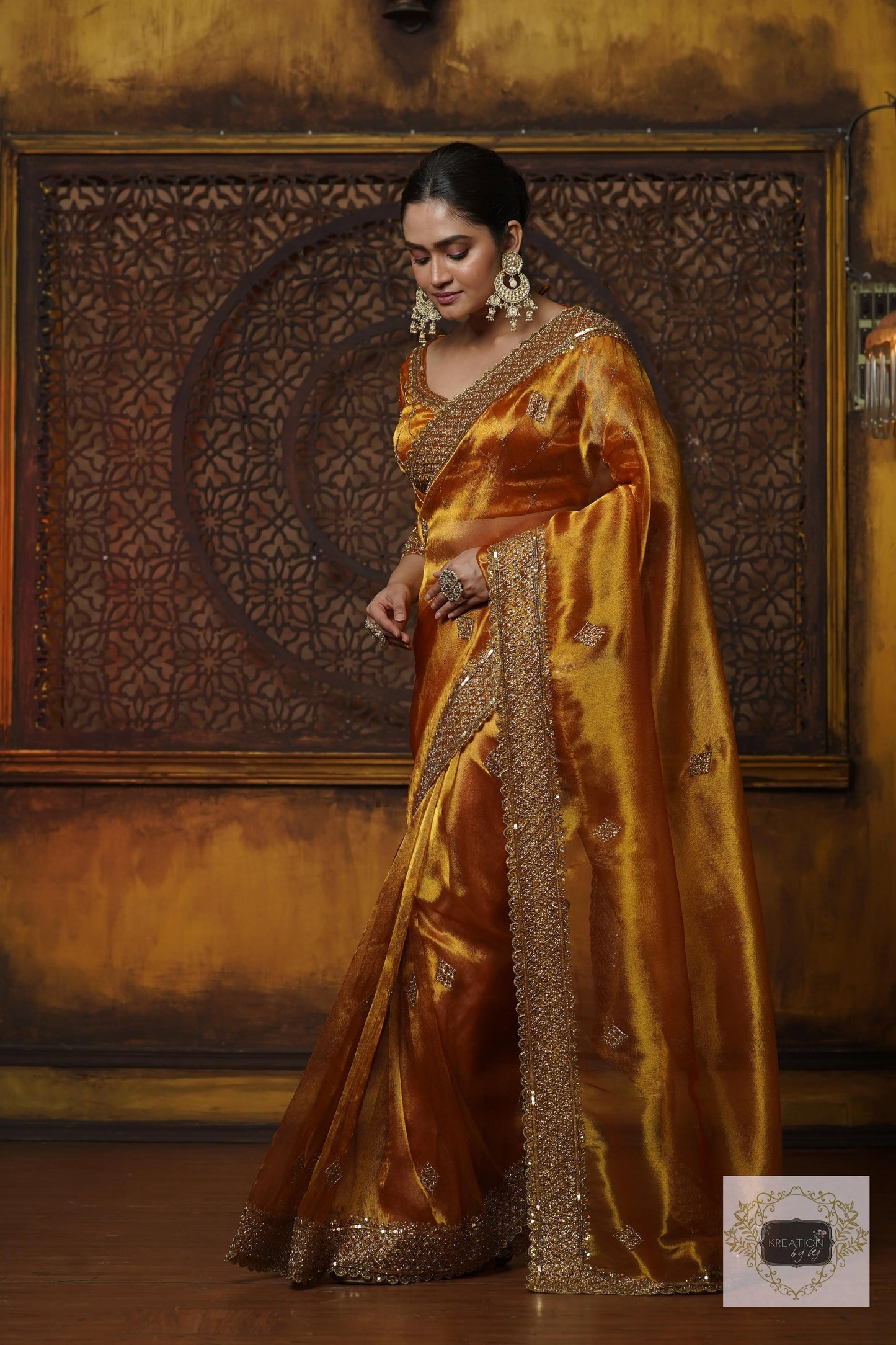 Fiery Gold Zari Tissue Zeenat Saree kreationbykj