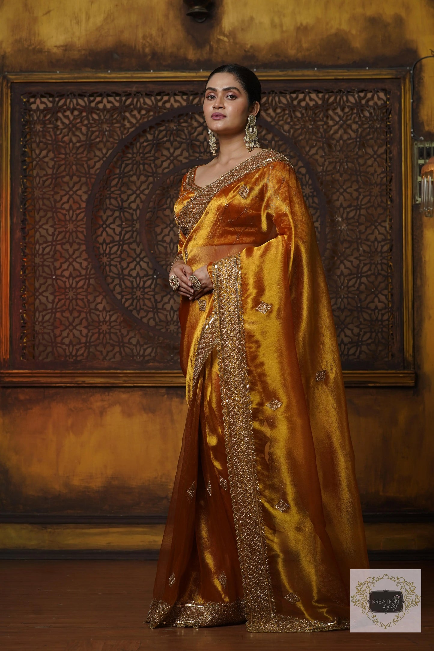 Fiery Gold Zari Tissue Zeenat Saree kreationbykj