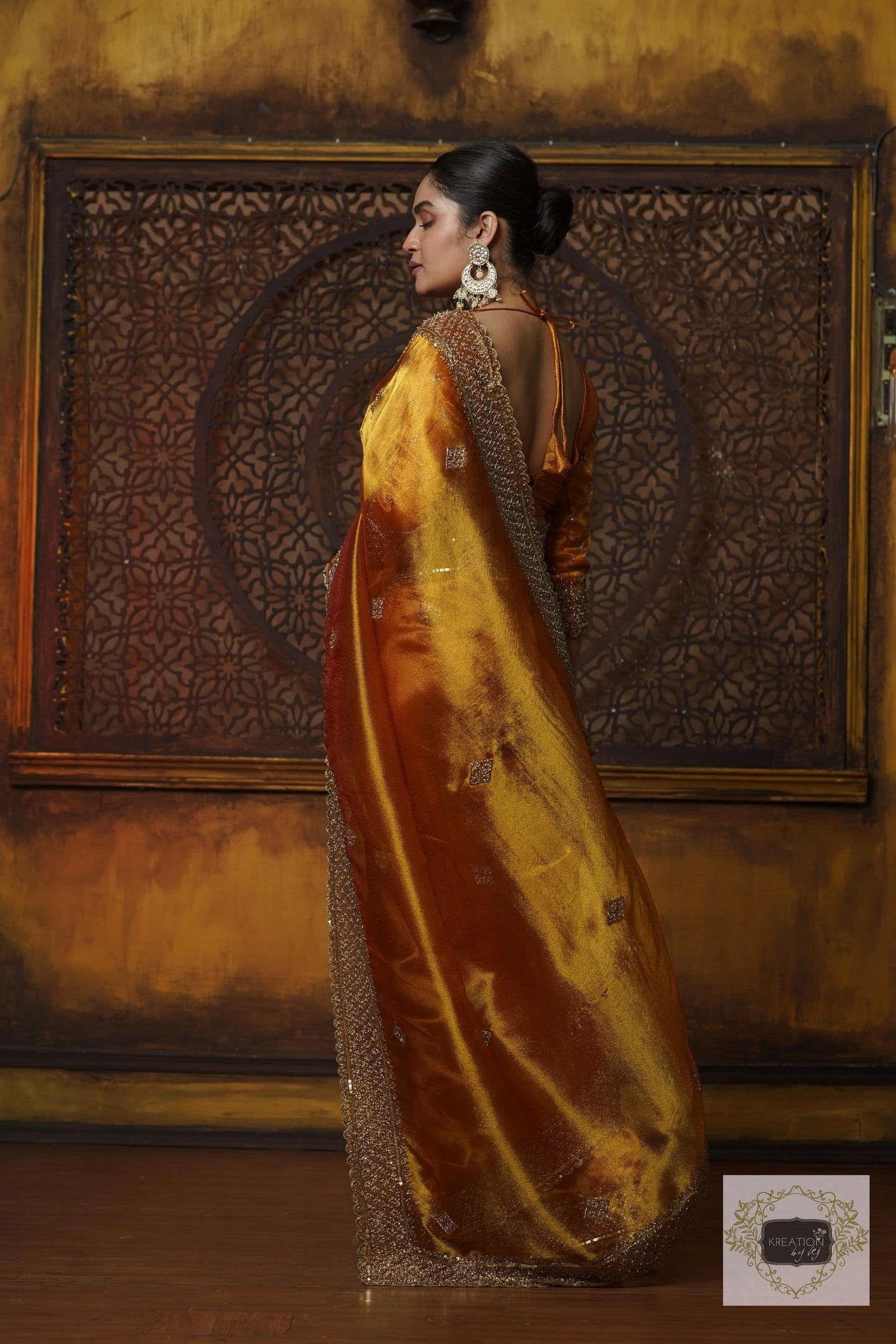 Fiery Gold Zari Tissue Zeenat Saree kreationbykj