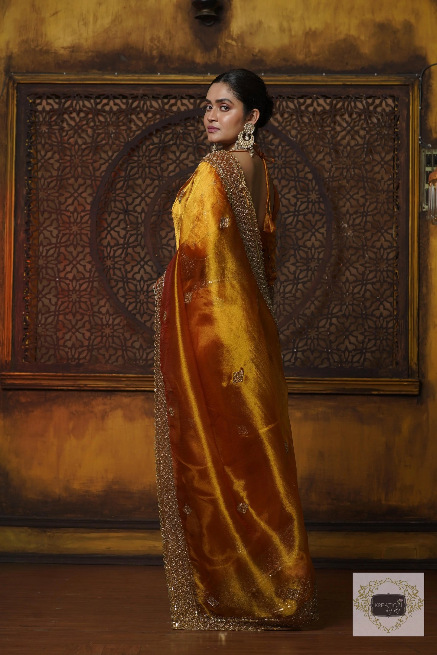 Fiery Gold Zari Tissue Zeenat Saree kreationbykj