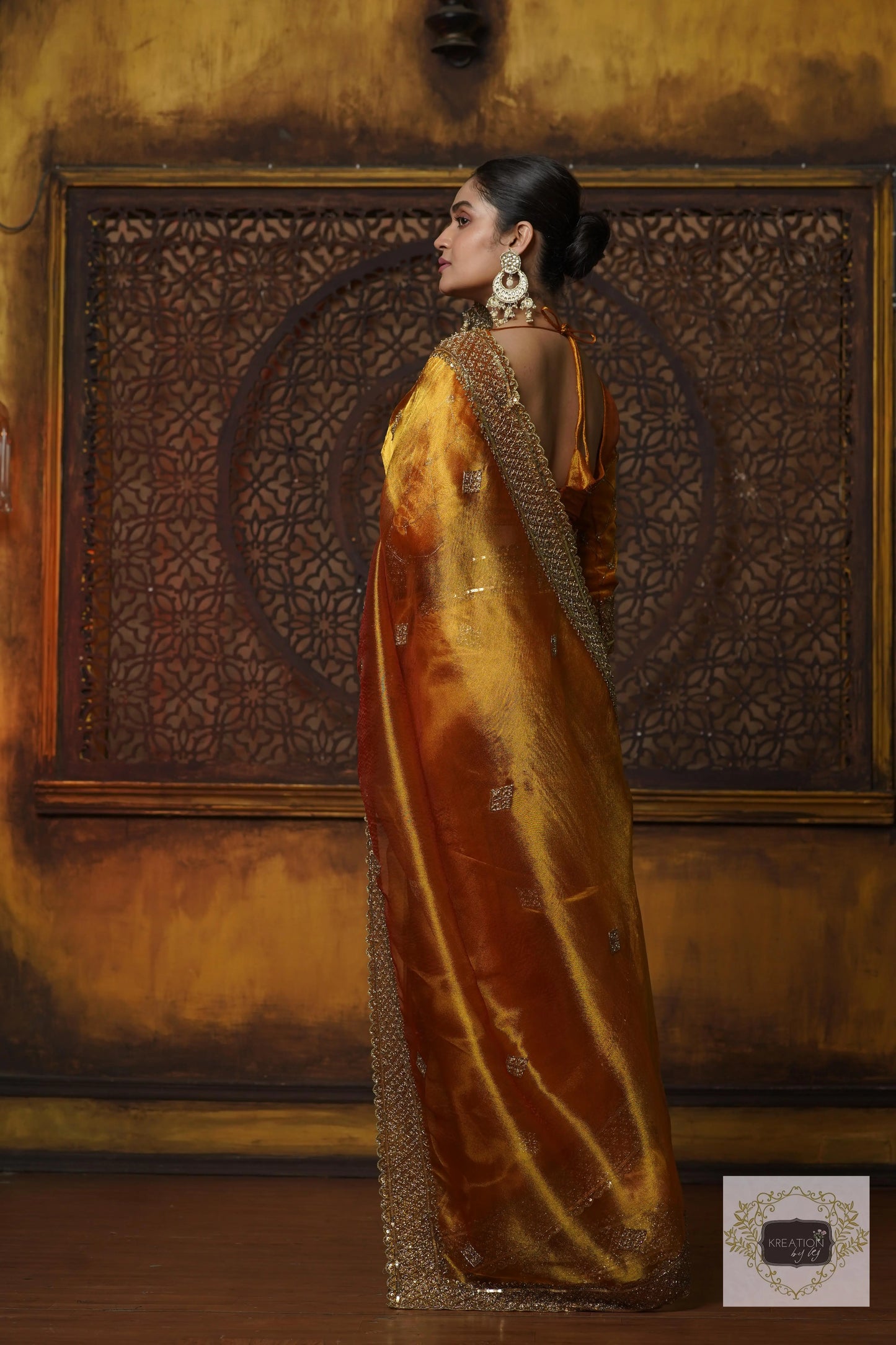 Fiery Gold Zari Tissue Zeenat Saree kreationbykj