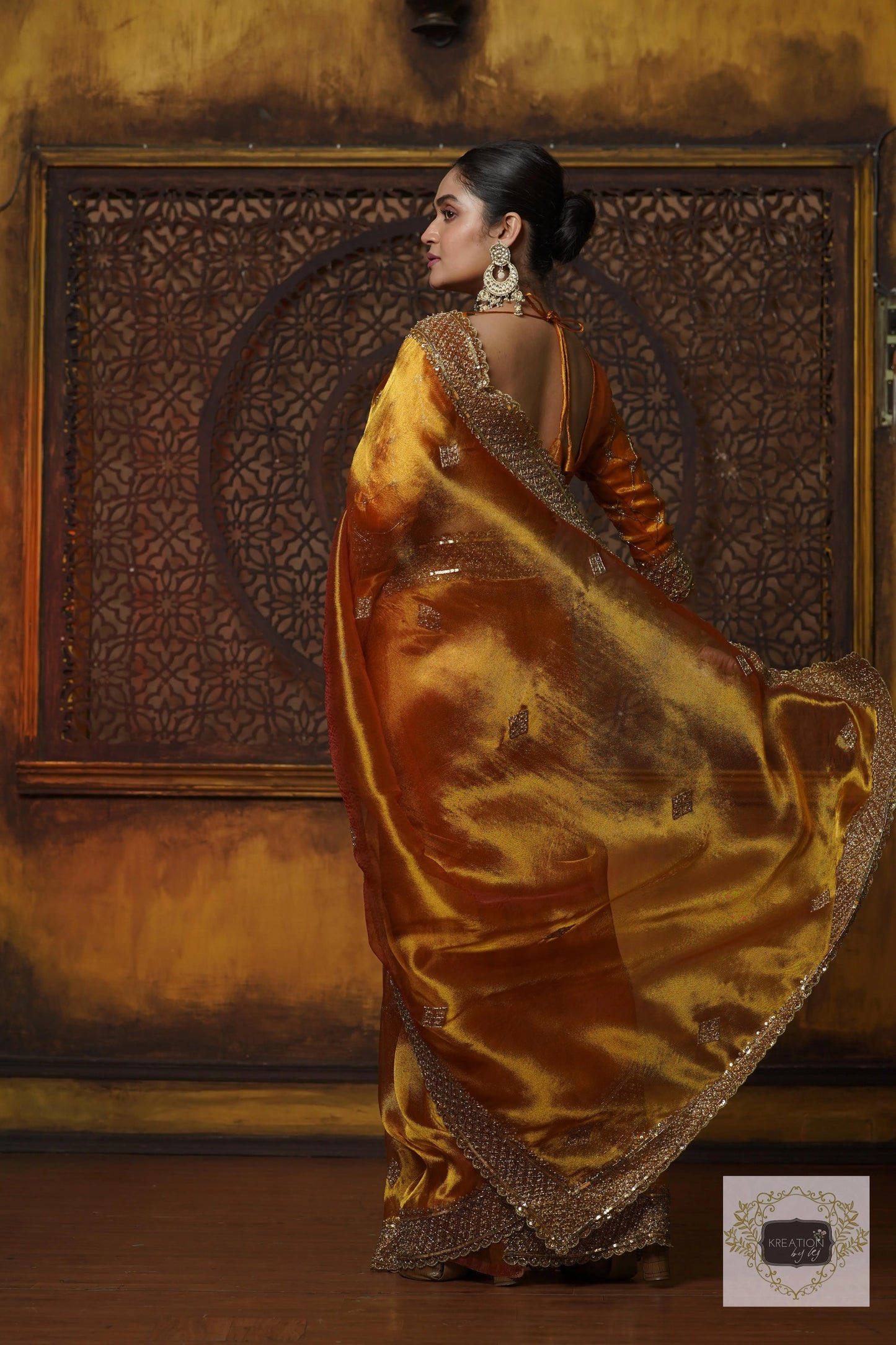 Fiery Gold Zari Tissue Zeenat Saree kreationbykj