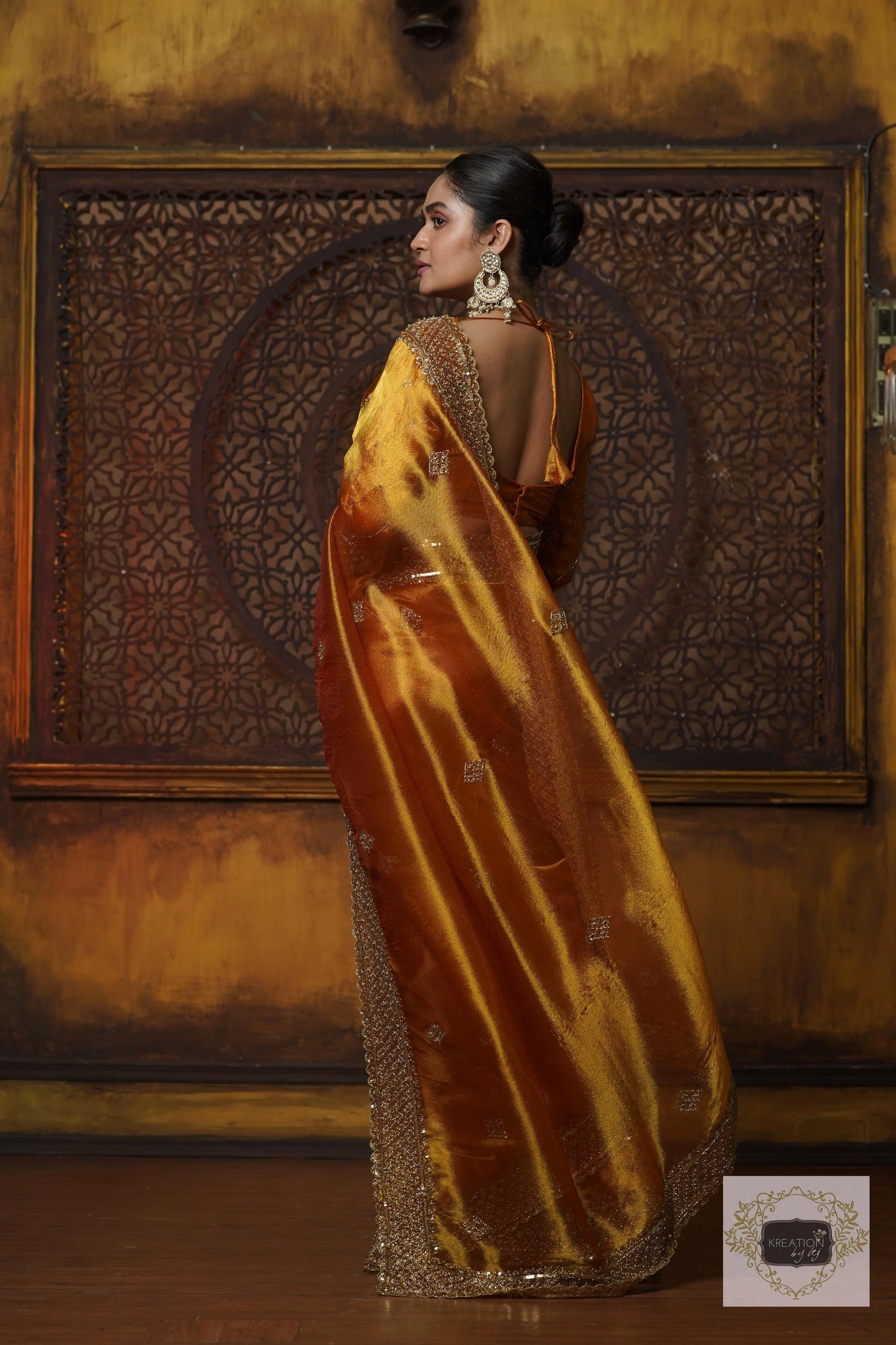 Fiery Gold Zari Tissue Zeenat Saree kreationbykj