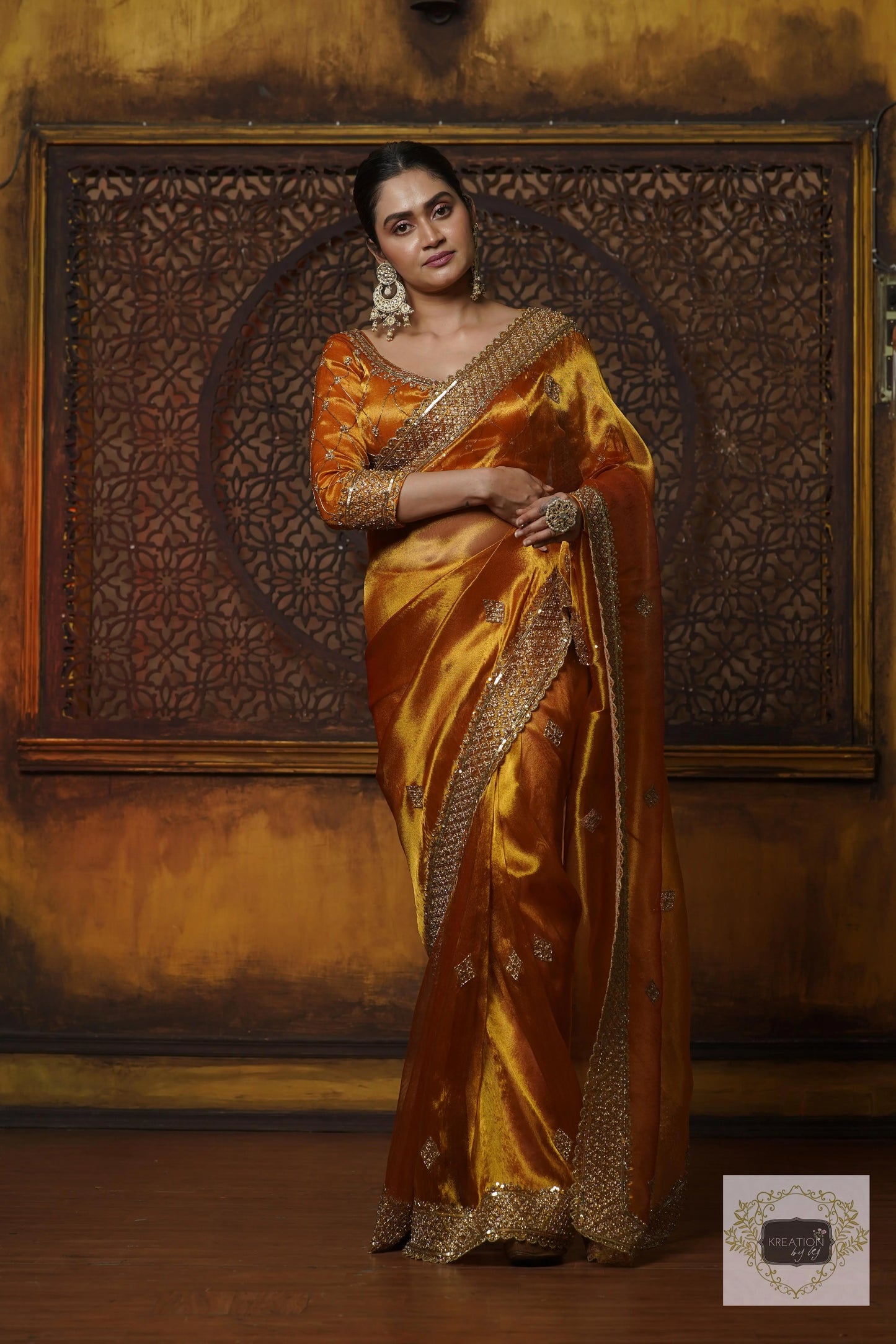 Fiery Gold Zari Tissue Zeenat Saree kreationbykj