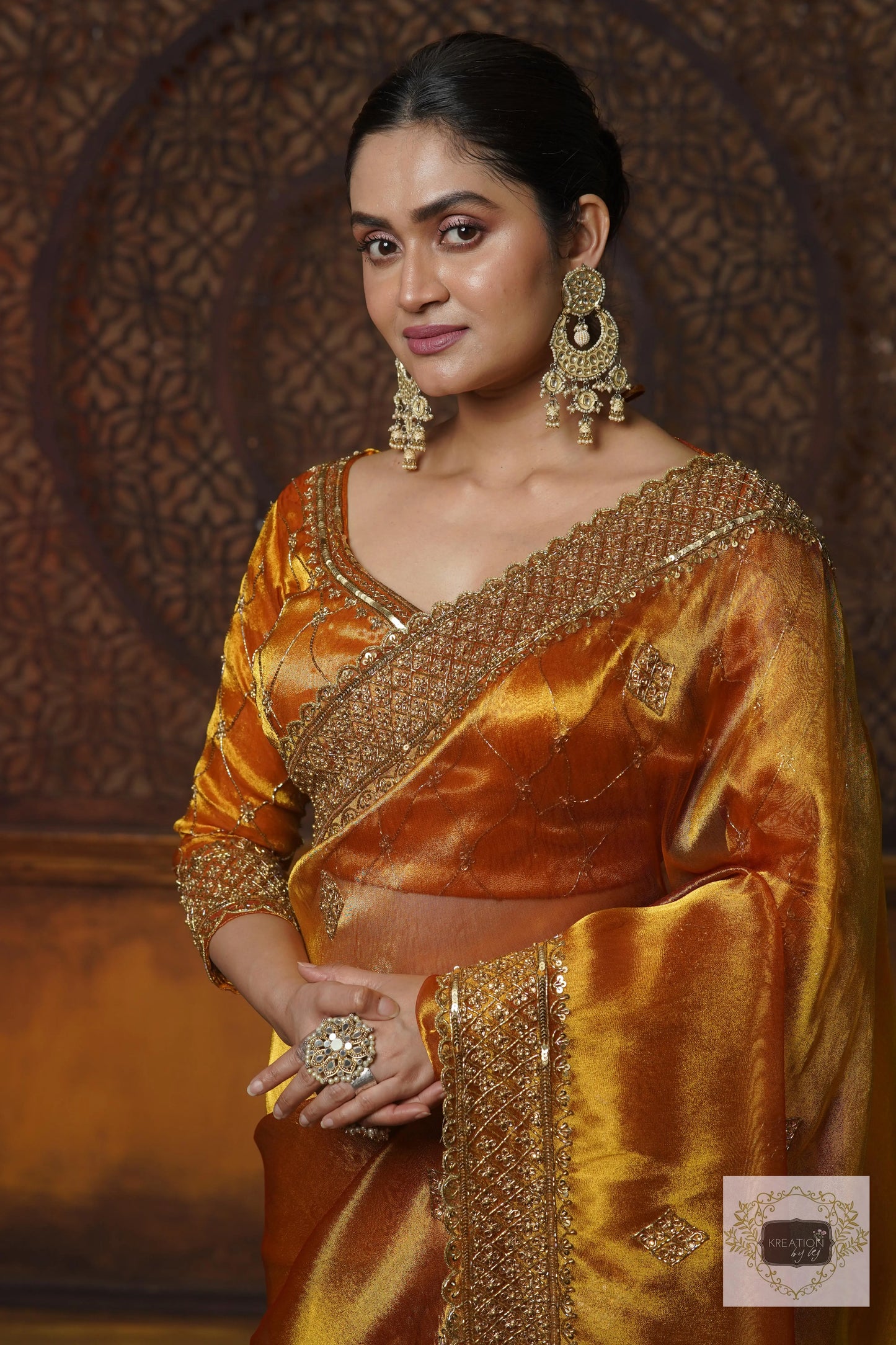 Fiery Gold Zari Tissue Zeenat Saree kreationbykj
