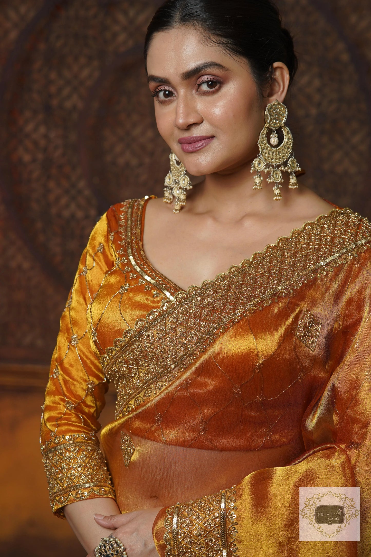 Fiery Gold Zari Tissue Zeenat Saree kreationbykj
