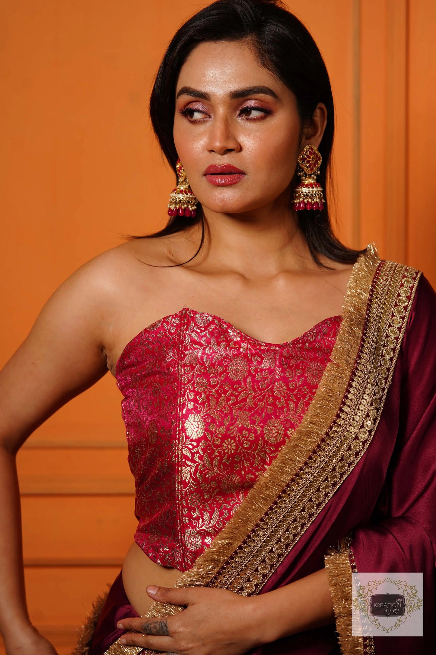 Fuchsia Banarasi Brocade Bustier Corset kreationbykj