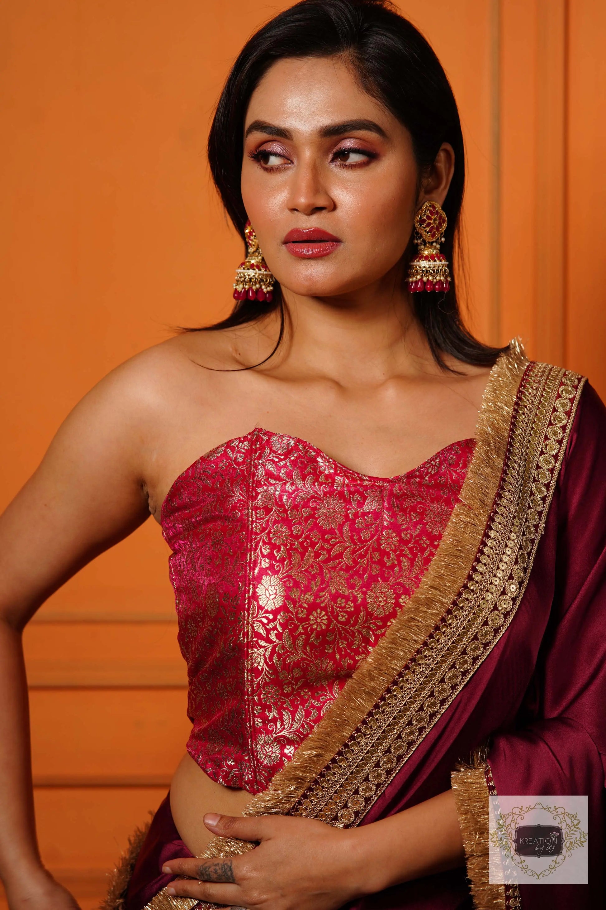 Fuchsia Banarasi Brocade Bustier Corset kreationbykj