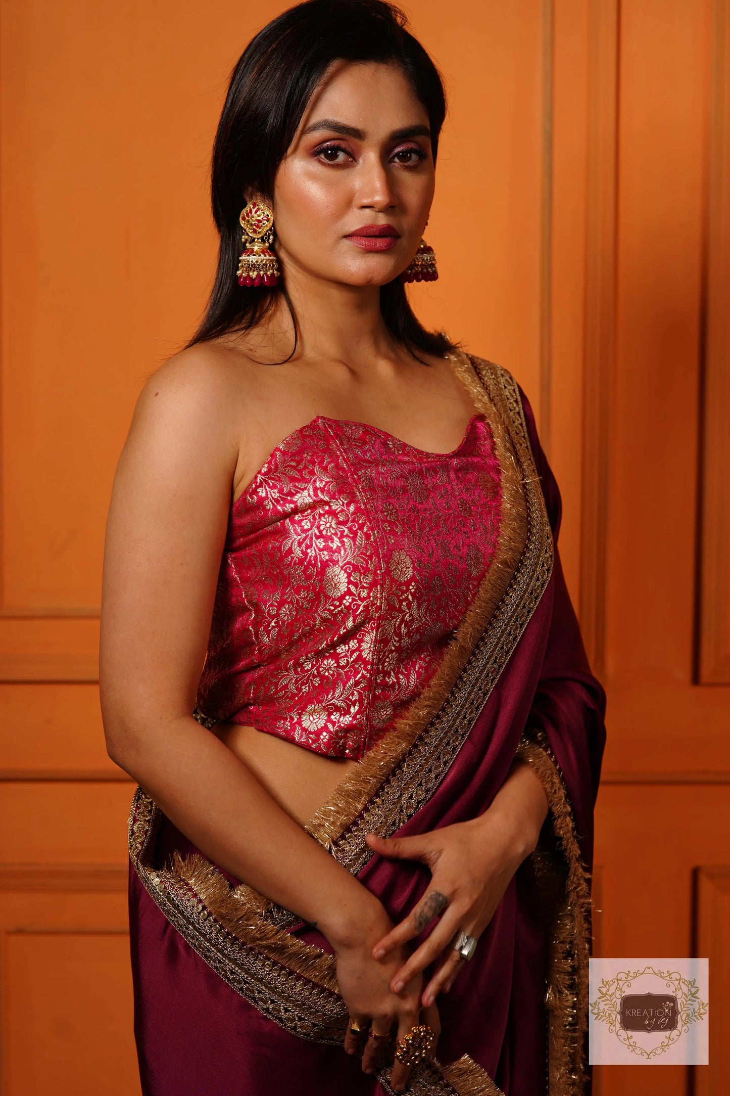 Fuchsia Banarasi Brocade Bustier Corset kreationbykj