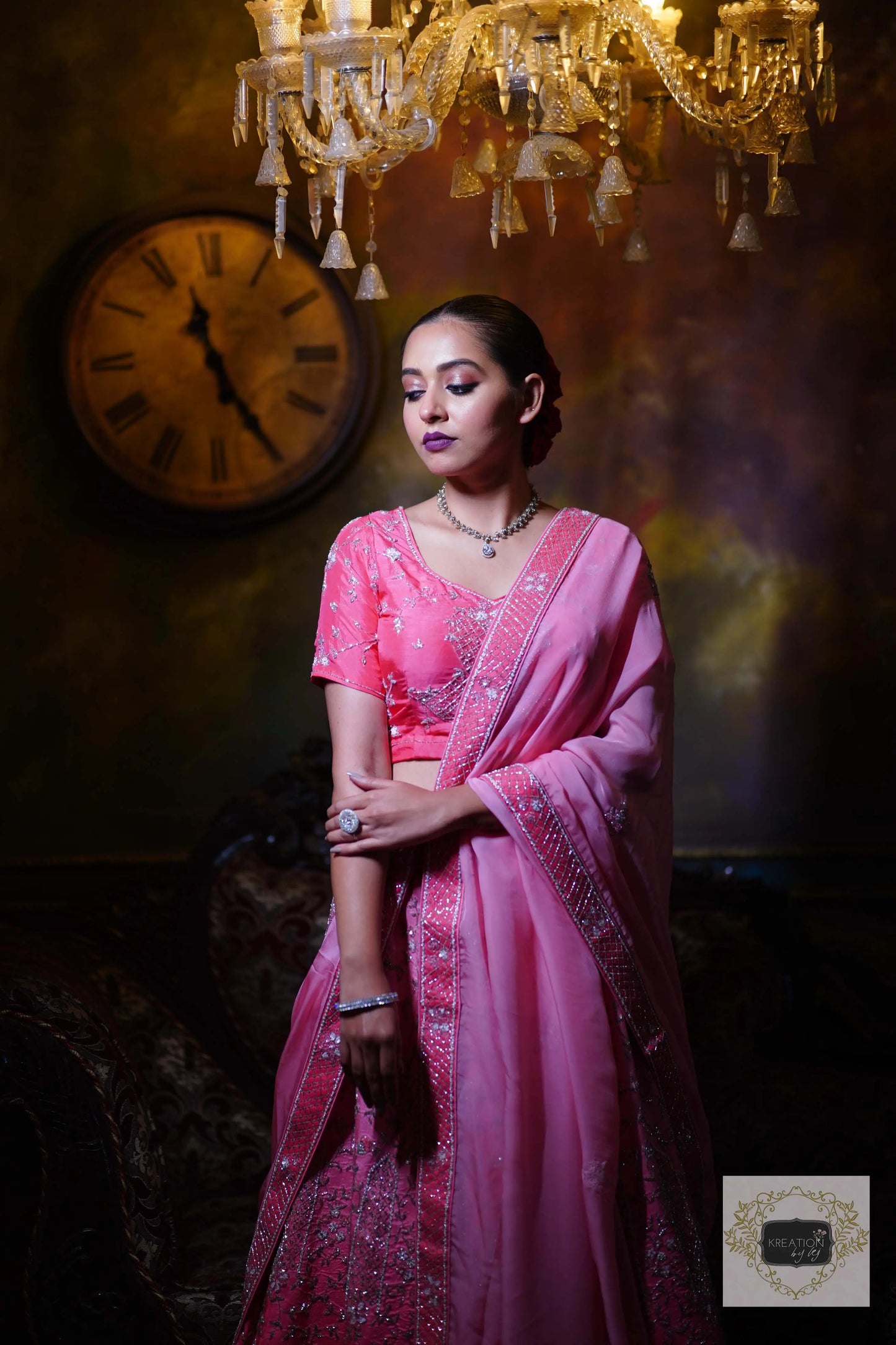Ombre Pink Parfait Handembroidered Lehenga Set kreationbykj