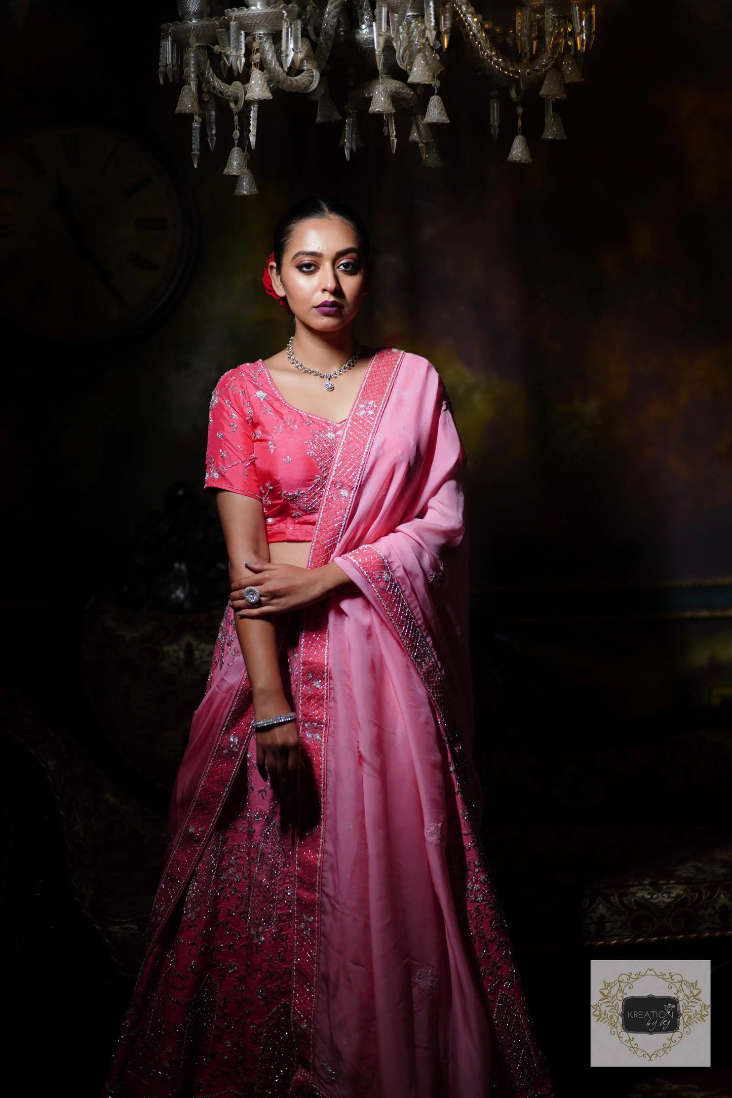 Ombre Pink Parfait Handembroidered Lehenga Set kreationbykj