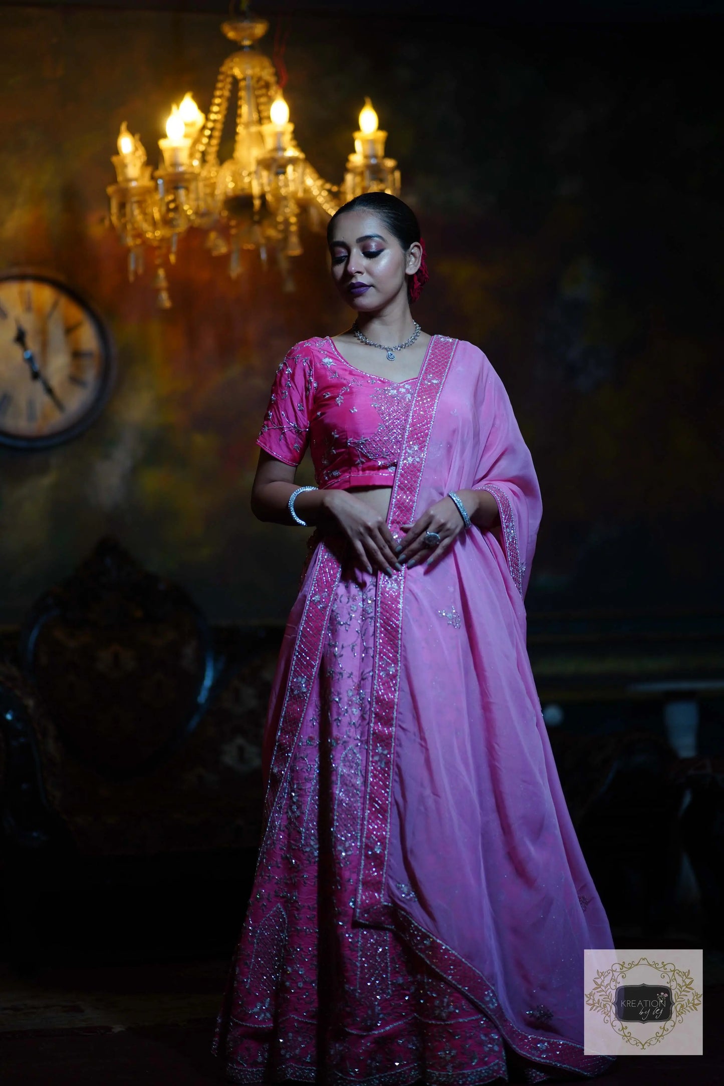 Ombre Pink Parfait Handembroidered Lehenga Set kreationbykj