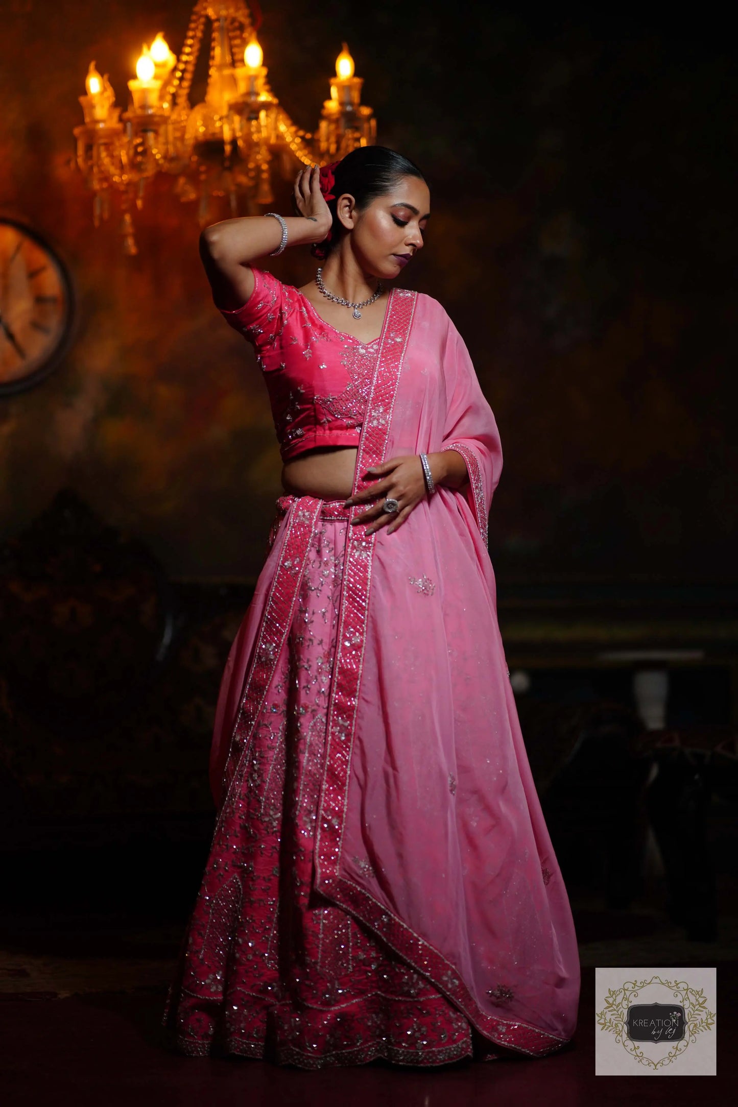 Ombre Pink Parfait Handembroidered Lehenga Set kreationbykj