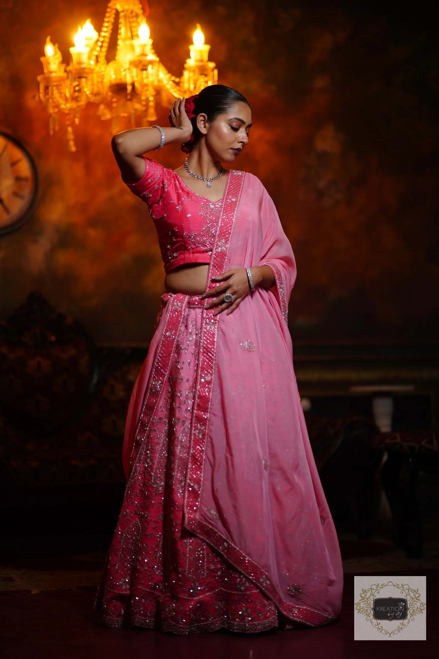 Ombre Pink Parfait Handembroidered Lehenga Set kreationbykj