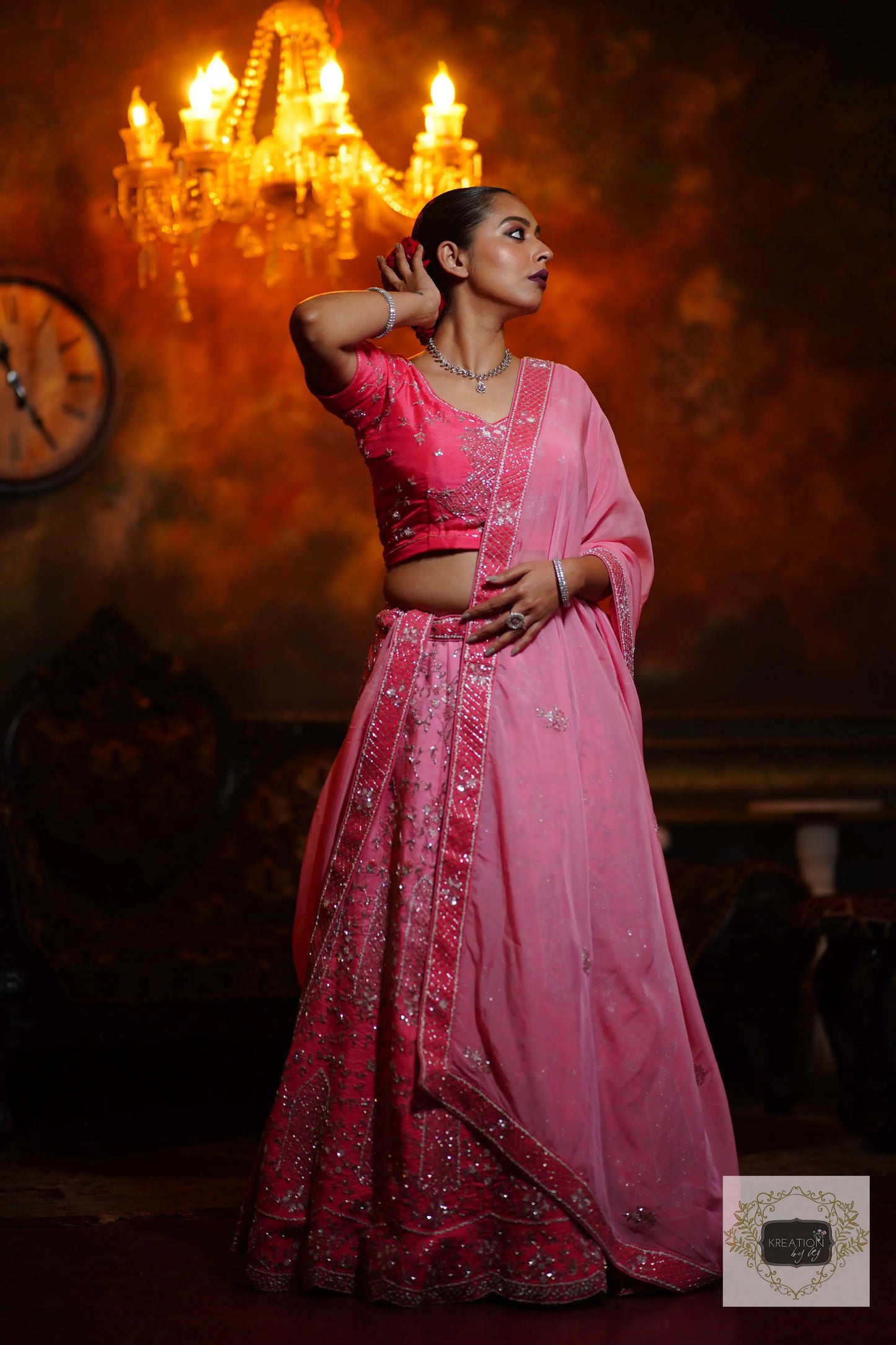 Ombre Pink Parfait Handembroidered Lehenga Set kreationbykj