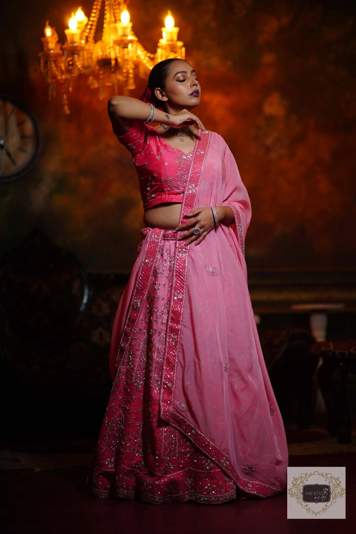 Ombre Pink Parfait Handembroidered Lehenga Set kreationbykj