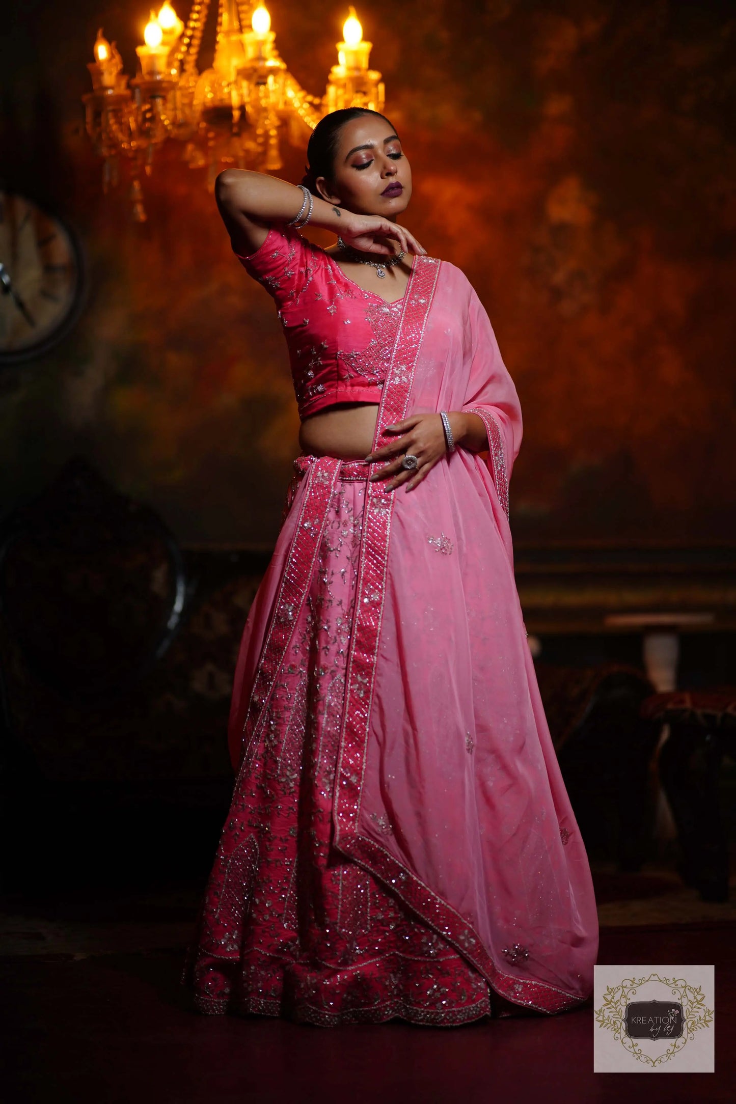 Ombre Pink Parfait Handembroidered Lehenga Set kreationbykj