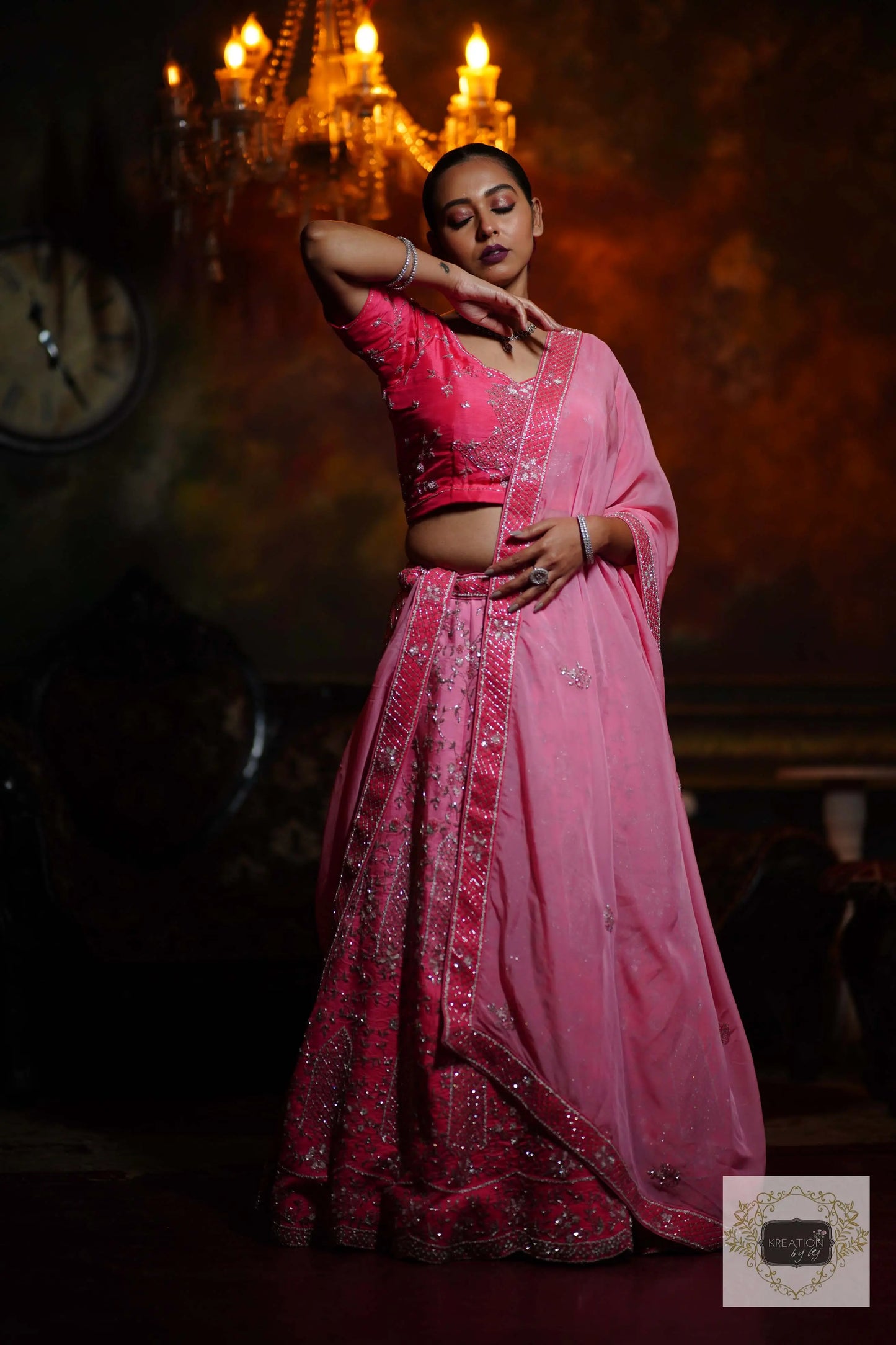 Ombre Pink Parfait Handembroidered Lehenga Set kreationbykj