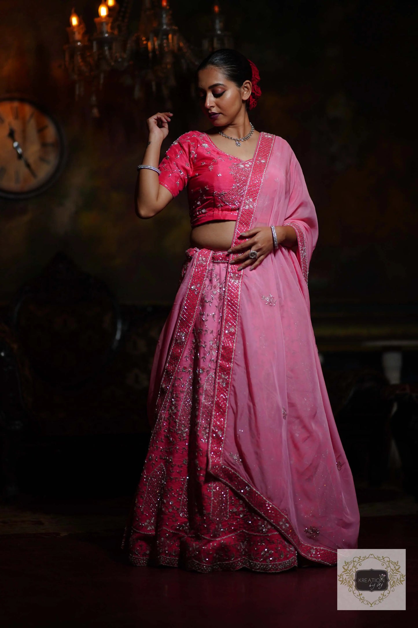 Ombre Pink Parfait Handembroidered Lehenga Set kreationbykj