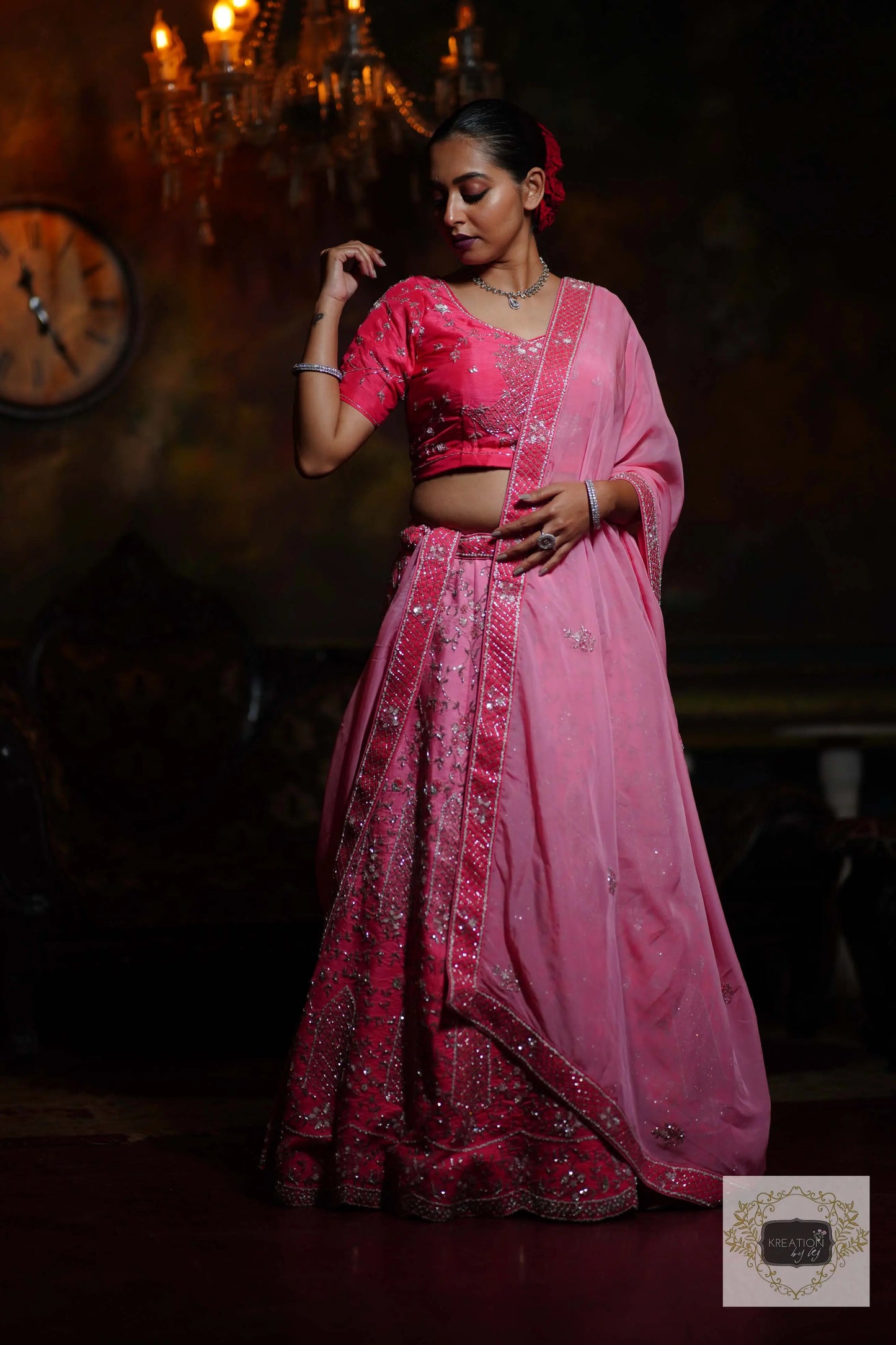 Ombre Pink Parfait Handembroidered Lehenga Set kreationbykj
