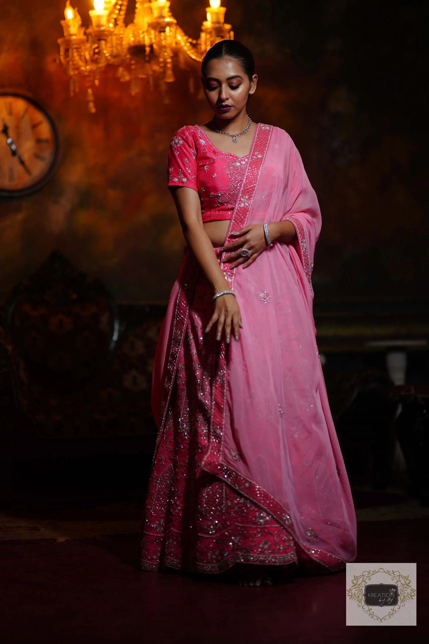 Ombre Pink Parfait Handembroidered Lehenga Set kreationbykj