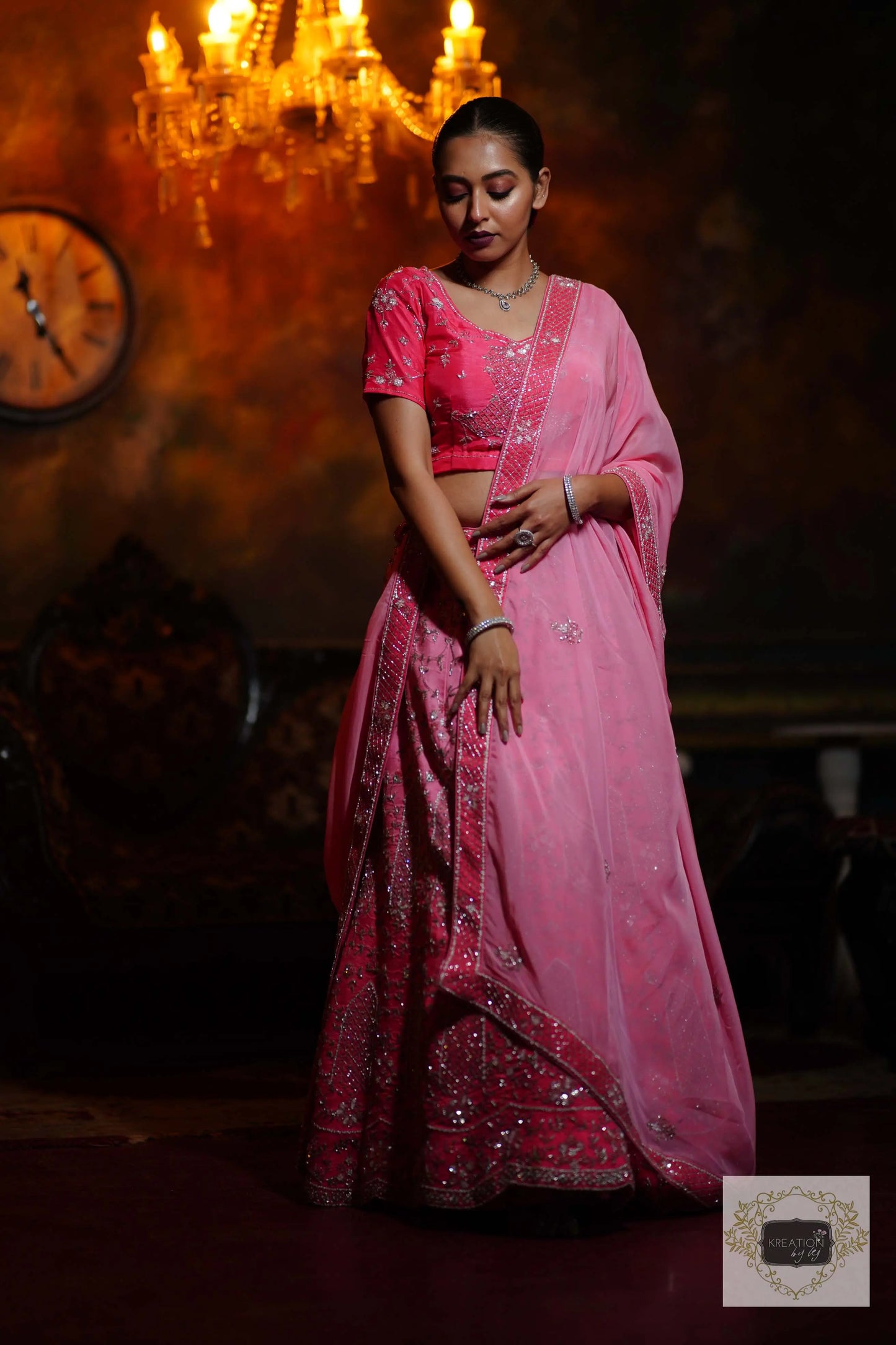 Ombre Pink Parfait Handembroidered Lehenga Set kreationbykj
