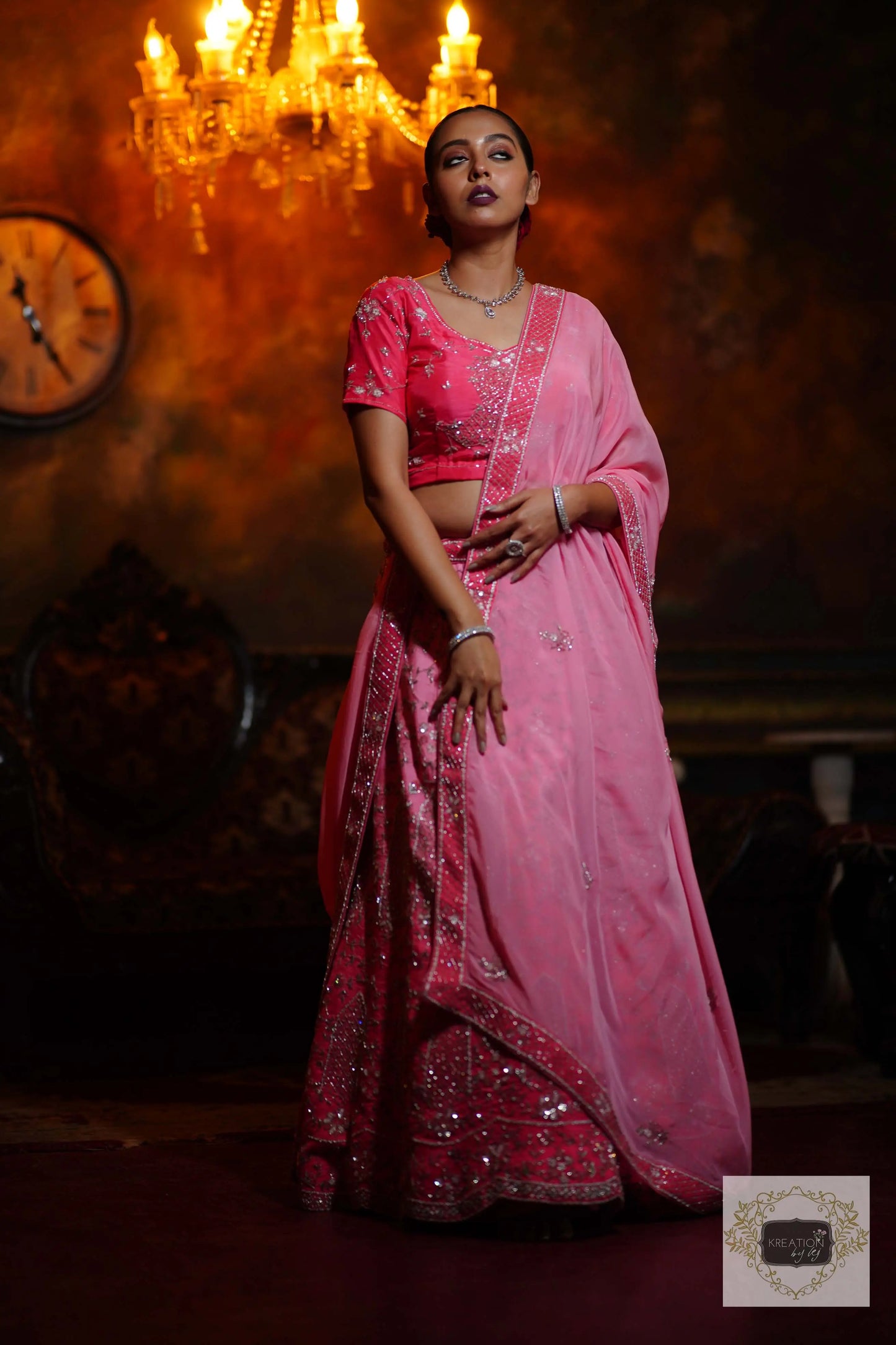 Ombre Pink Parfait Handembroidered Lehenga Set kreationbykj