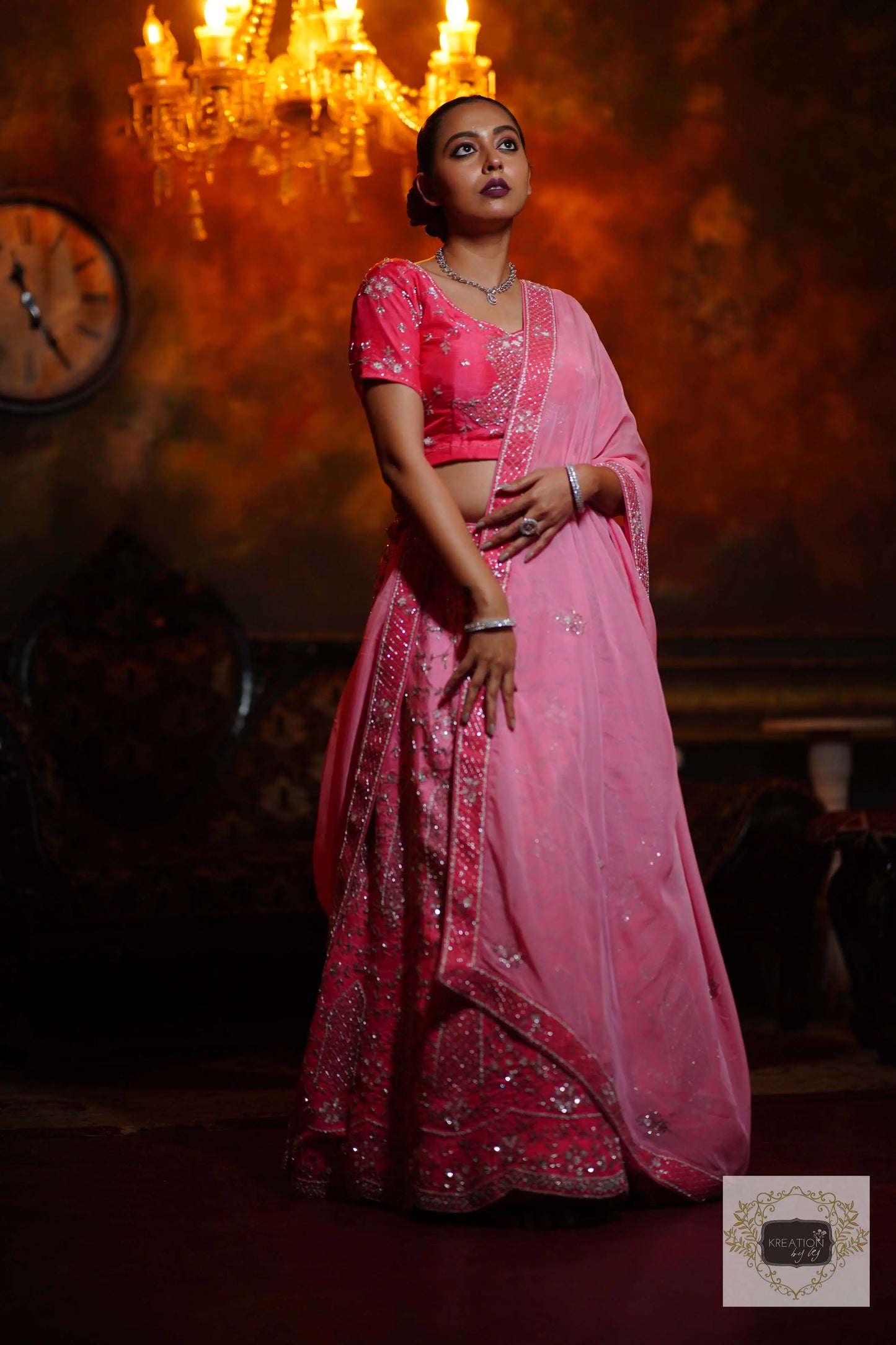 Ombre Pink Parfait Handembroidered Lehenga Set kreationbykj