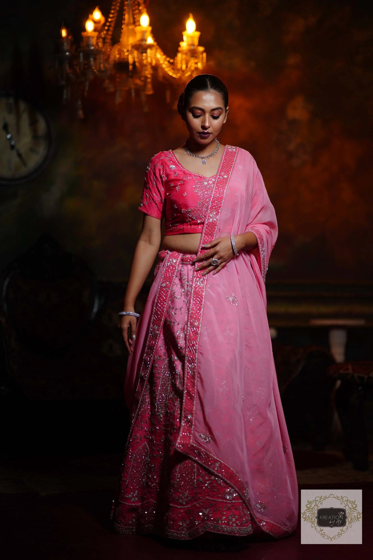 Ombre Pink Parfait Handembroidered Lehenga Set kreationbykj
