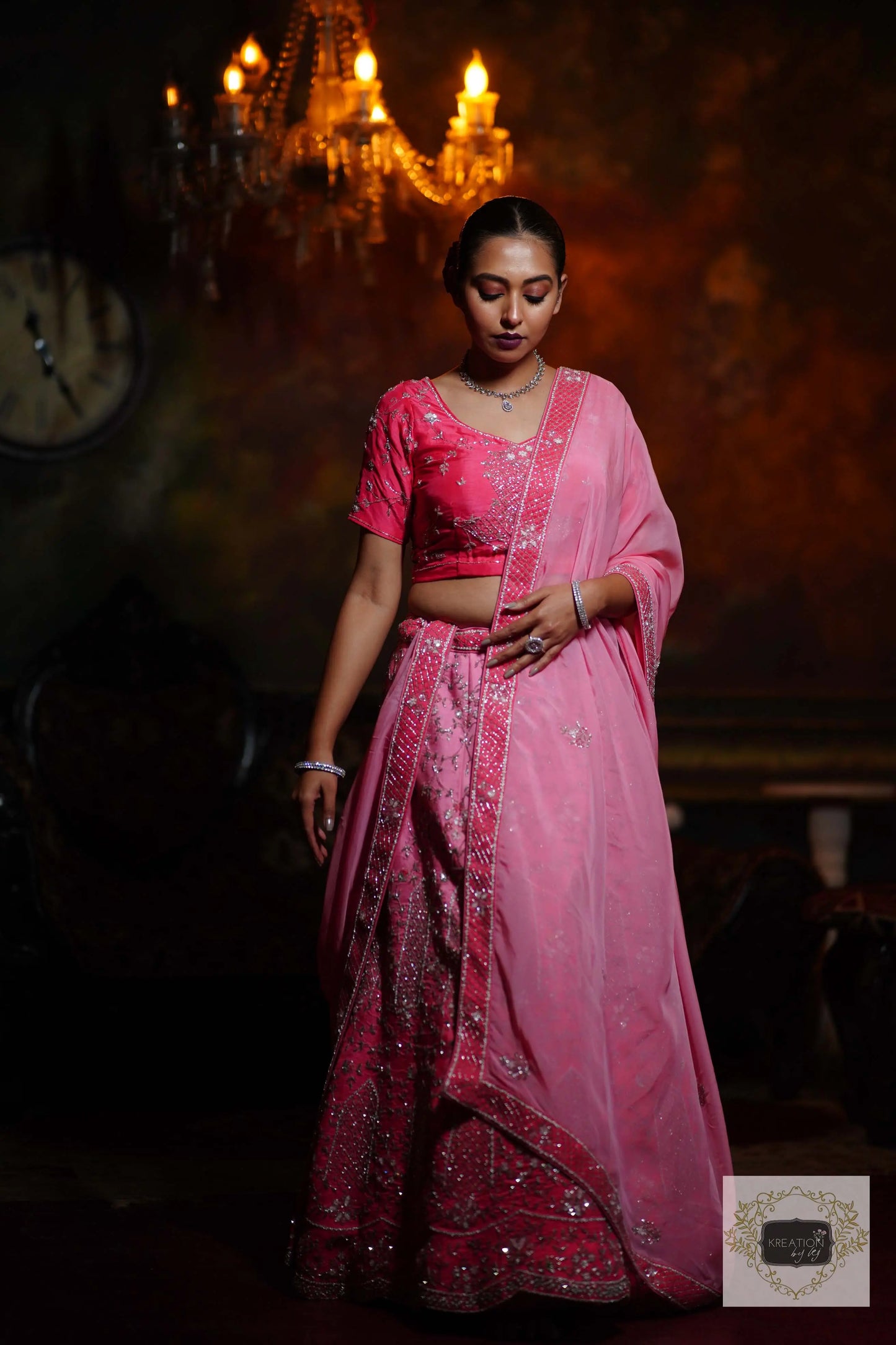 Ombre Pink Parfait Handembroidered Lehenga Set kreationbykj