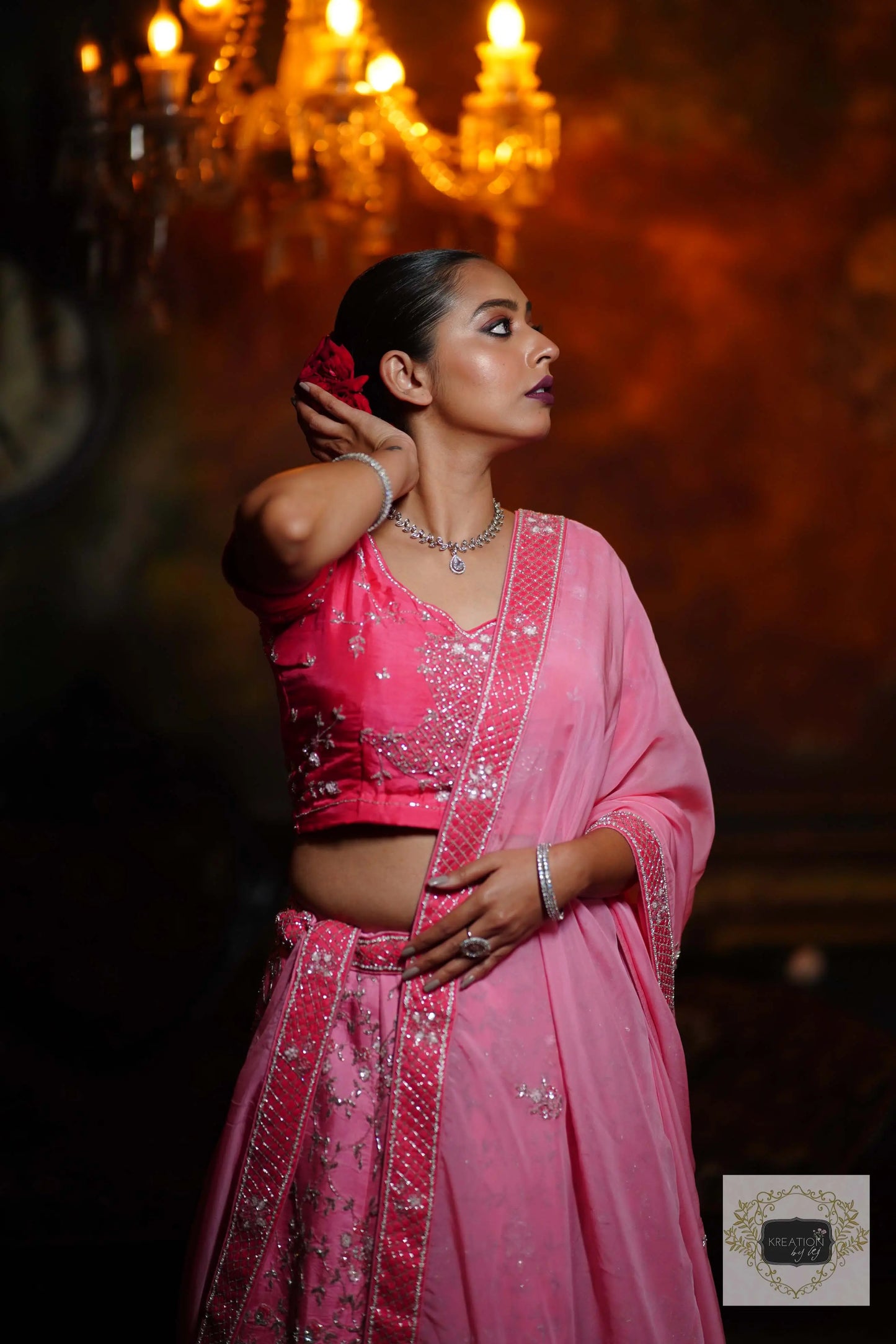 Ombre Pink Parfait Handembroidered Lehenga Set kreationbykj