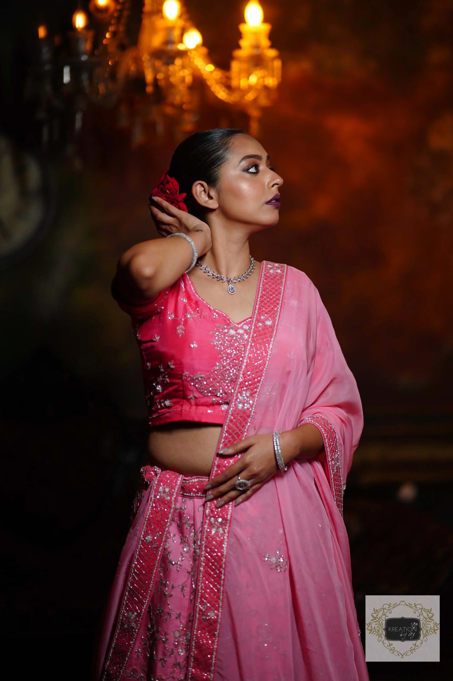 Ombre Pink Parfait Handembroidered Lehenga Set kreationbykj
